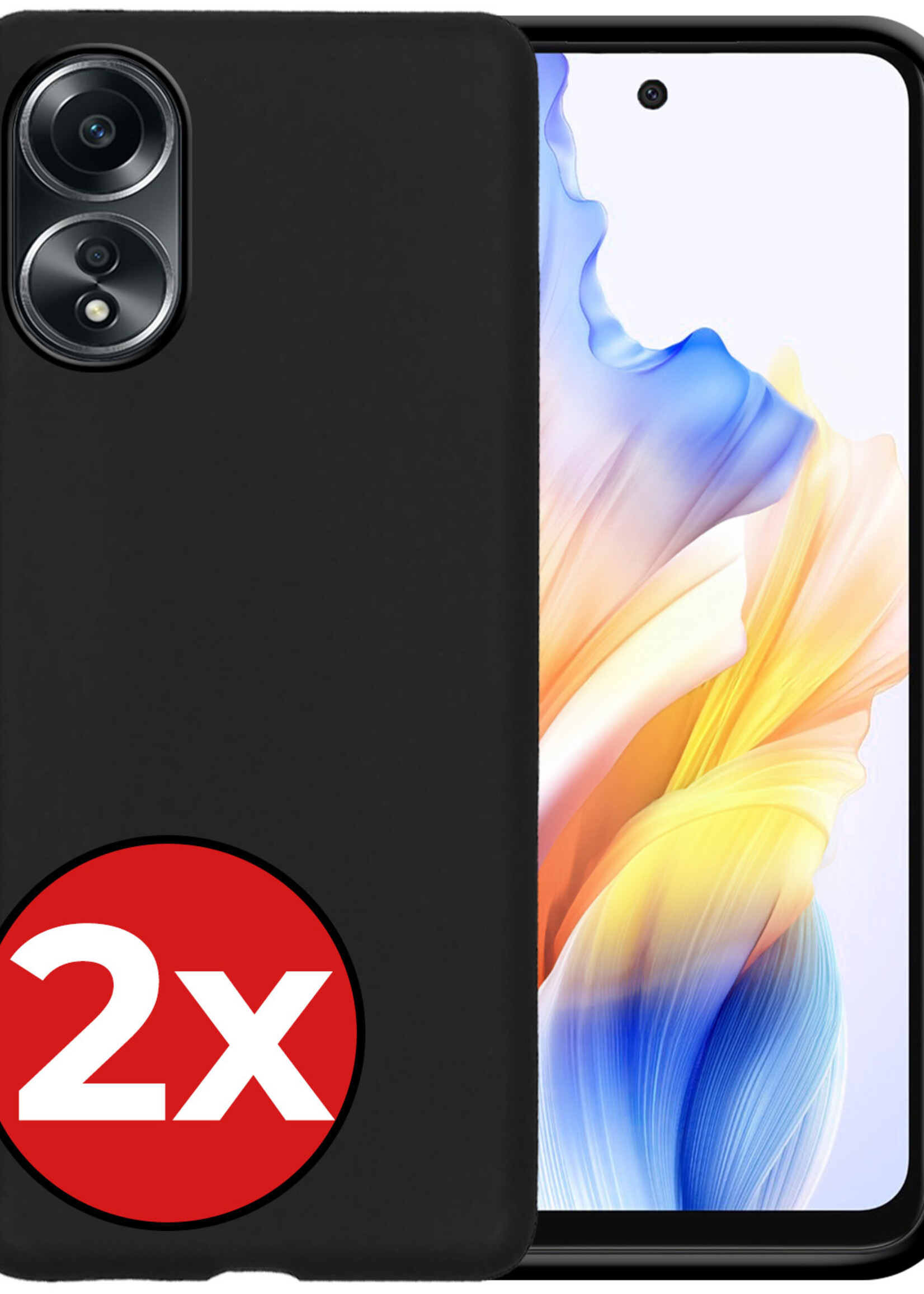 BTH Hoesje Geschikt voor OPPO A58 Hoesje Siliconen Case Hoes - Hoes Geschikt voor OPPO A58 Hoes Cover Case - Zwart - 2 PACK