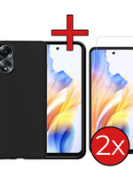BTH BTH OPPO A58 Hoesje Siliconen Met 2x Screenprotector - Zwart