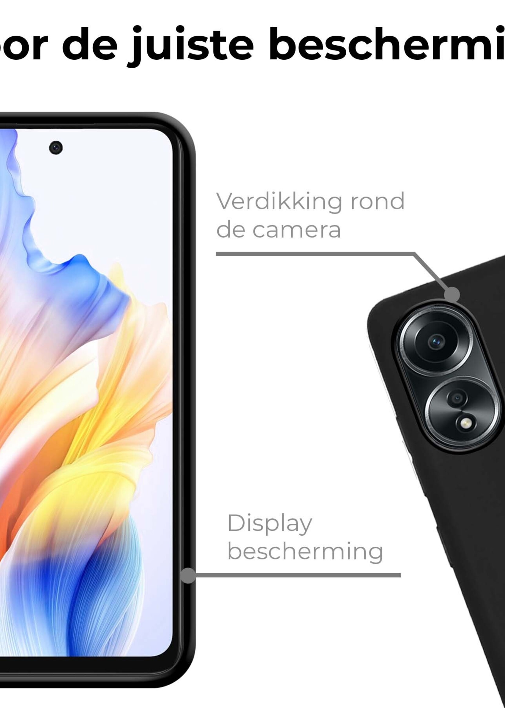 BTH Hoesje Geschikt voor OPPO A58 Hoesje Siliconen Case Hoes Met 2x Screenprotector - Hoes Geschikt voor OPPO A58 Hoes Cover Case - Zwart