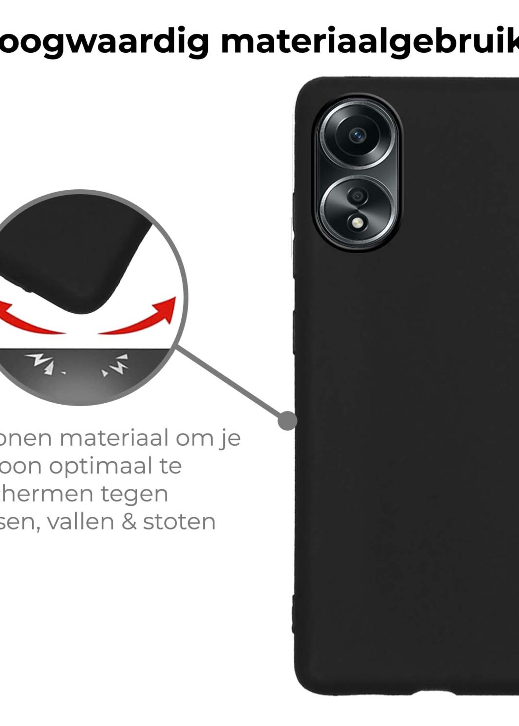 BTH Hoesje Geschikt voor OPPO A58 Hoesje Siliconen Case Hoes Met 2x Screenprotector - Hoes Geschikt voor OPPO A58 Hoes Cover Case - Zwart