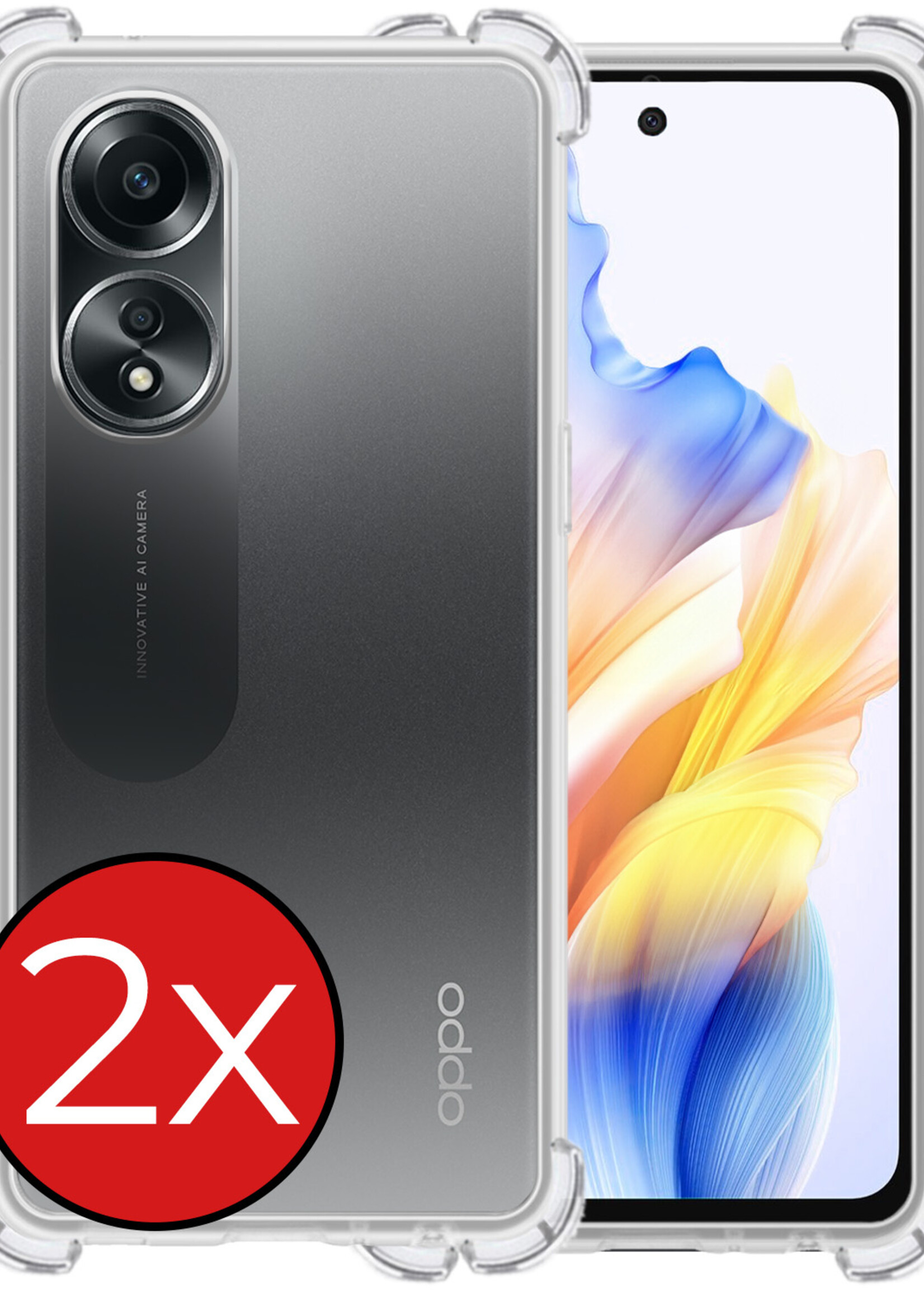 BTH Hoesje Geschikt voor OPPO A58 Hoesje Siliconen Shock Proof Case Hoes - Hoes Geschikt voor OPPO A58 Hoes Cover Case Shockproof - Transparant - 2 PACK