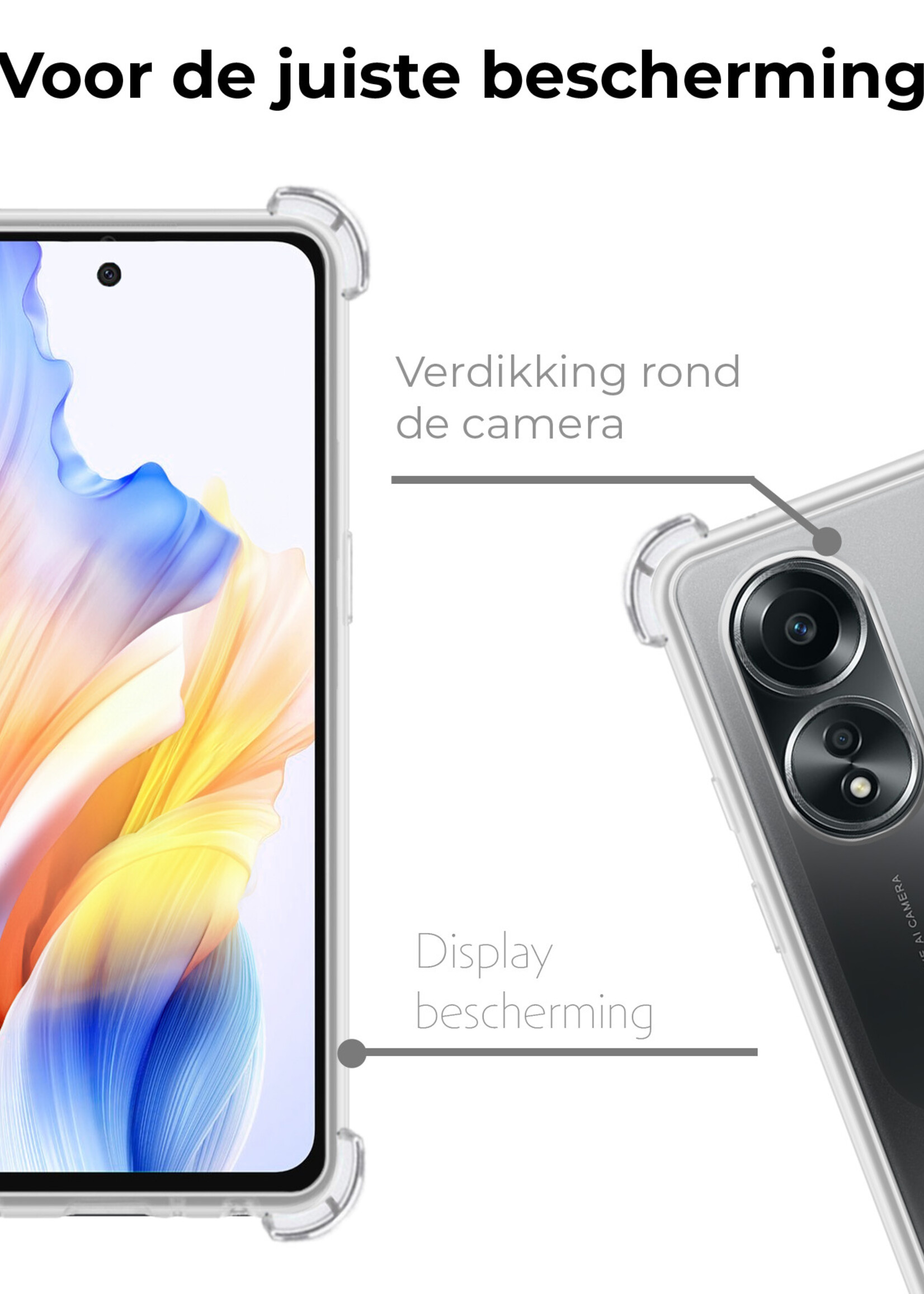 BTH Hoesje Geschikt voor OPPO A58 Hoesje Siliconen Shock Proof Case Hoes Met Screenprotector - Hoes Geschikt voor OPPO A58 Hoes Cover Case Shockproof - Transparant