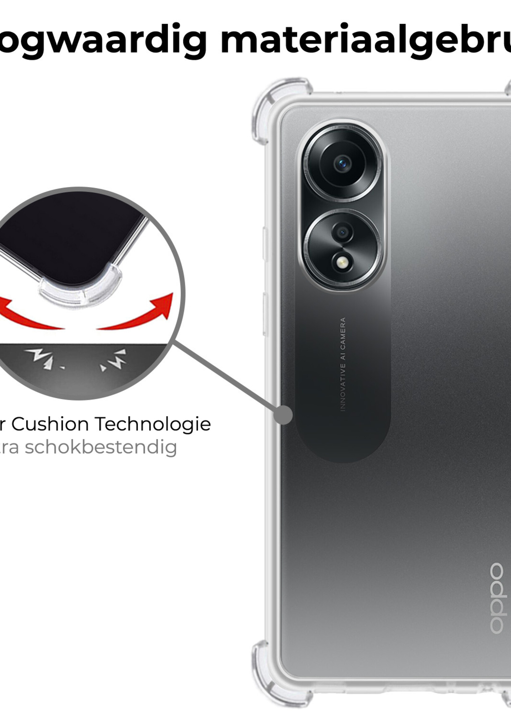 BTH Hoesje Geschikt voor OPPO A58 Hoesje Siliconen Shock Proof Case Hoes Met Screenprotector - Hoes Geschikt voor OPPO A58 Hoes Cover Case Shockproof - Transparant