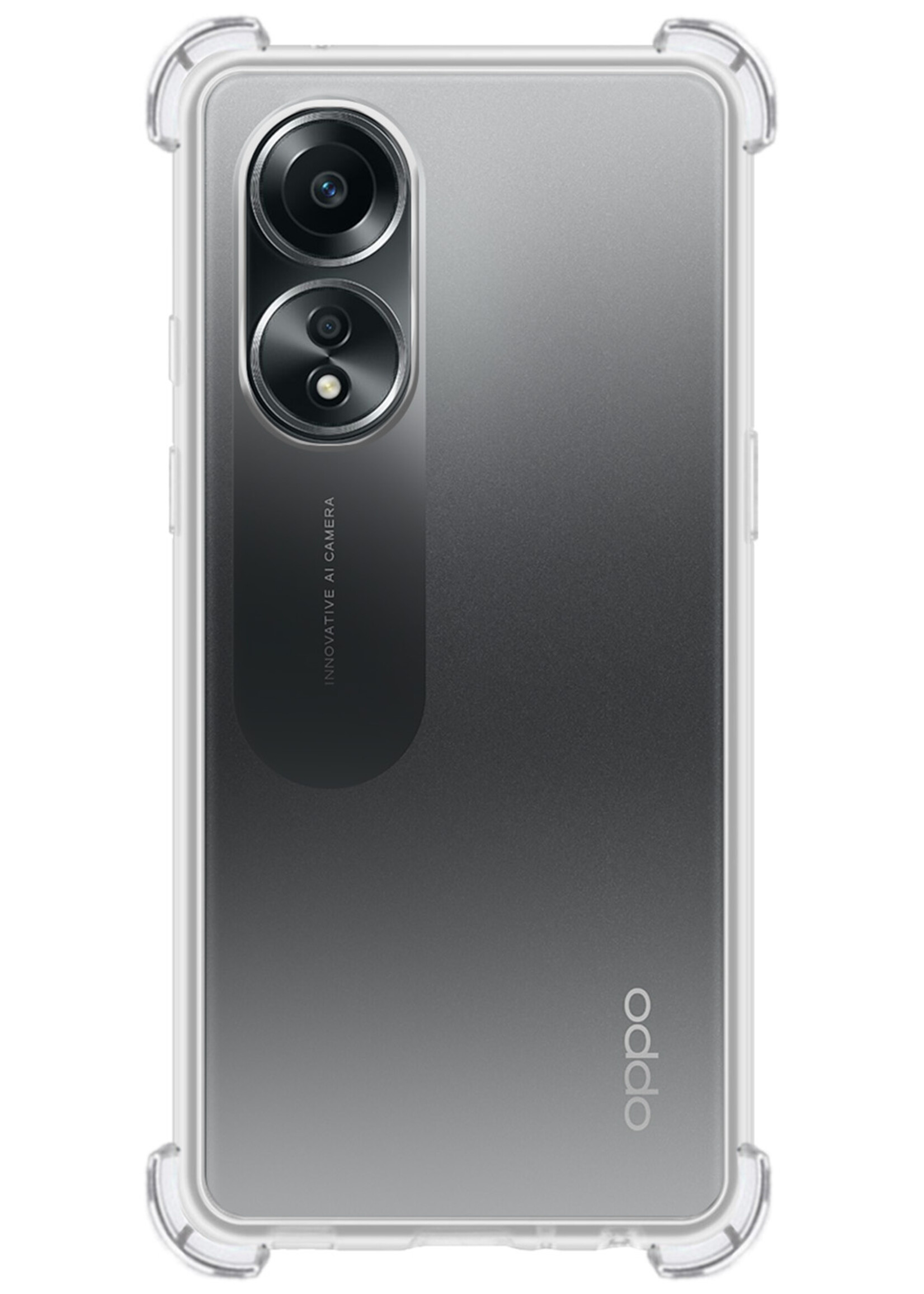 BTH Hoesje Geschikt voor OPPO A58 Hoesje Siliconen Shock Proof Case Hoes Met Screenprotector - Hoes Geschikt voor OPPO A58 Hoes Cover Case Shockproof - Transparant