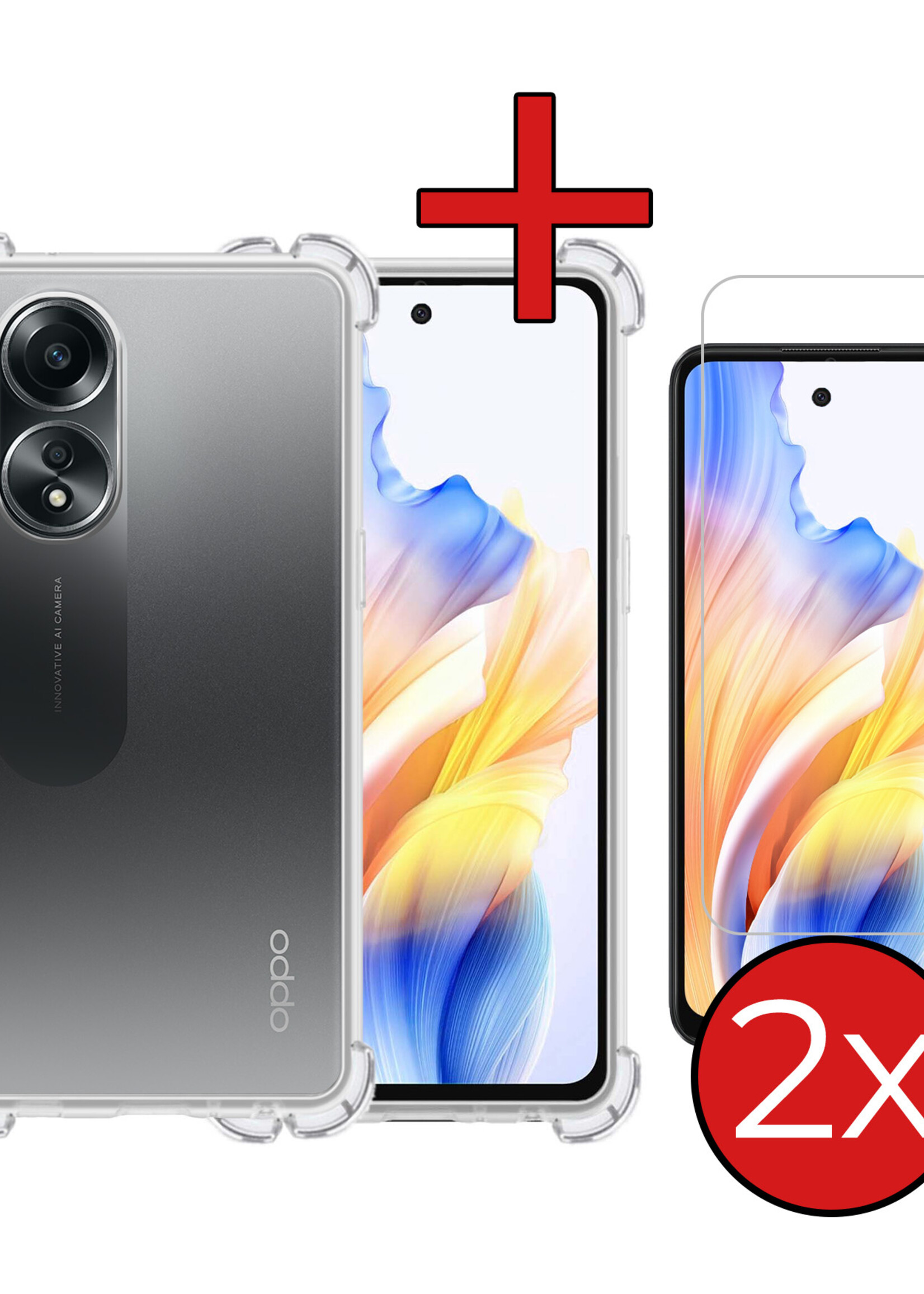 BTH Hoesje Geschikt voor OPPO A58 Hoesje Siliconen Shock Proof Case Hoes Met 2x Screenprotector - Hoes Geschikt voor OPPO A58 Hoes Cover Case Shockproof - Transparant