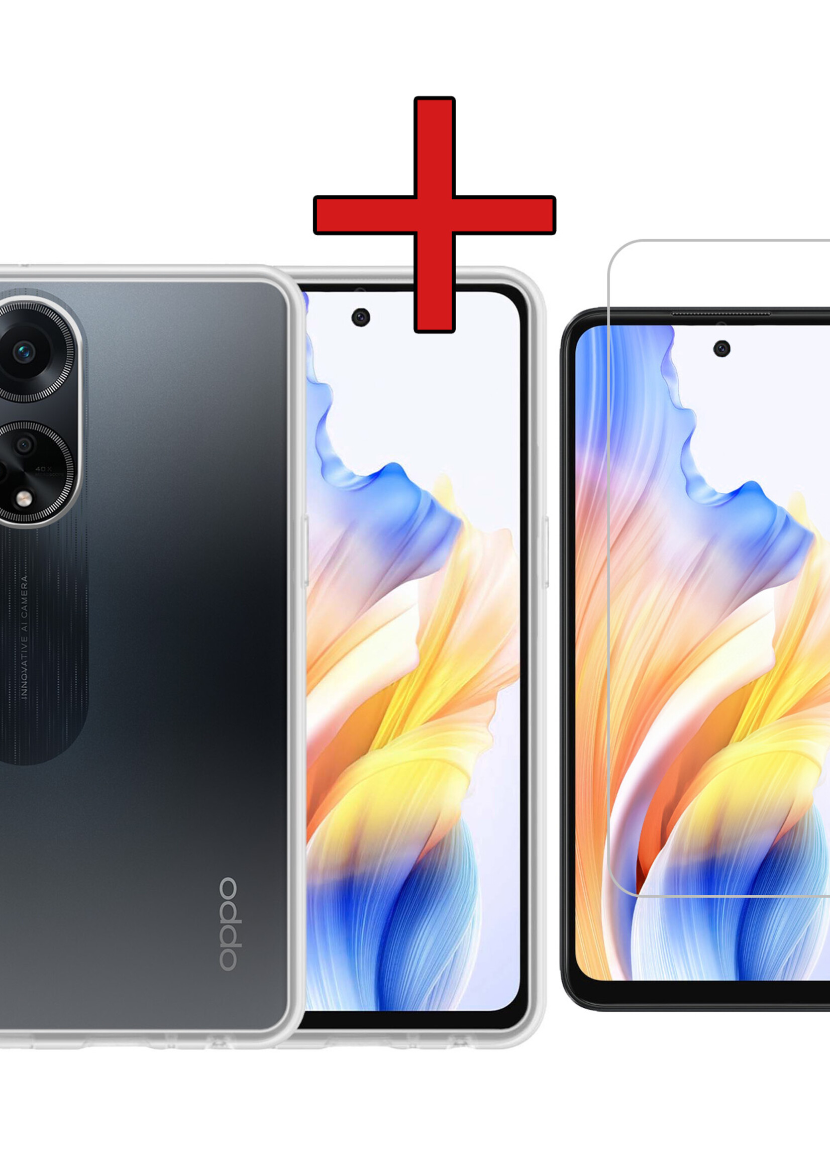 BTH Hoesje Geschikt voor OPPO A98 Hoesje Siliconen Case Hoes Met Screenprotector - Hoes Geschikt voor OPPO A98 Hoes Cover Case - Transparant