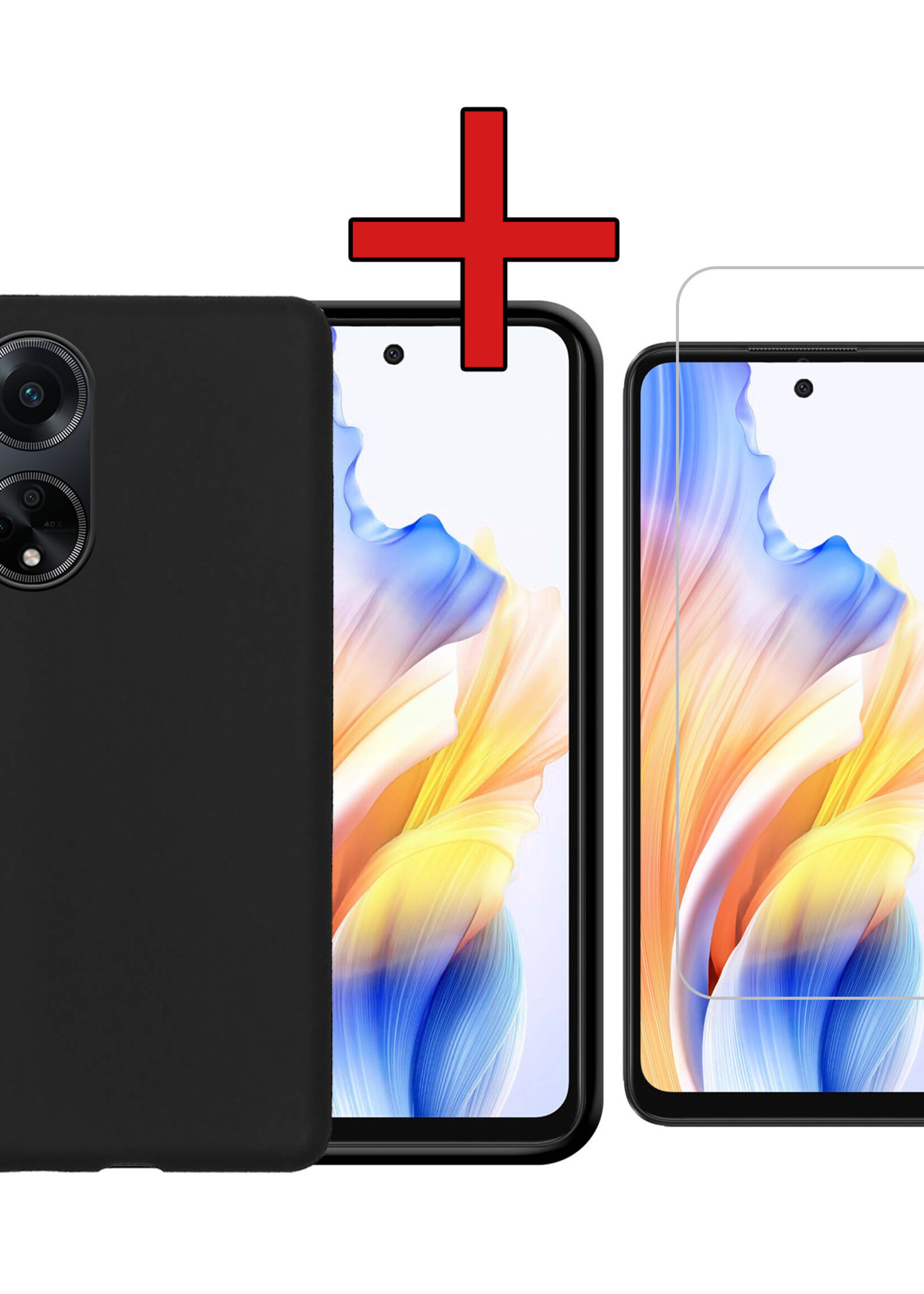 BTH Hoesje Geschikt voor OPPO A98 Hoesje Siliconen Case Hoes Met Screenprotector - Hoes Geschikt voor OPPO A98 Hoes Cover Case - Zwart