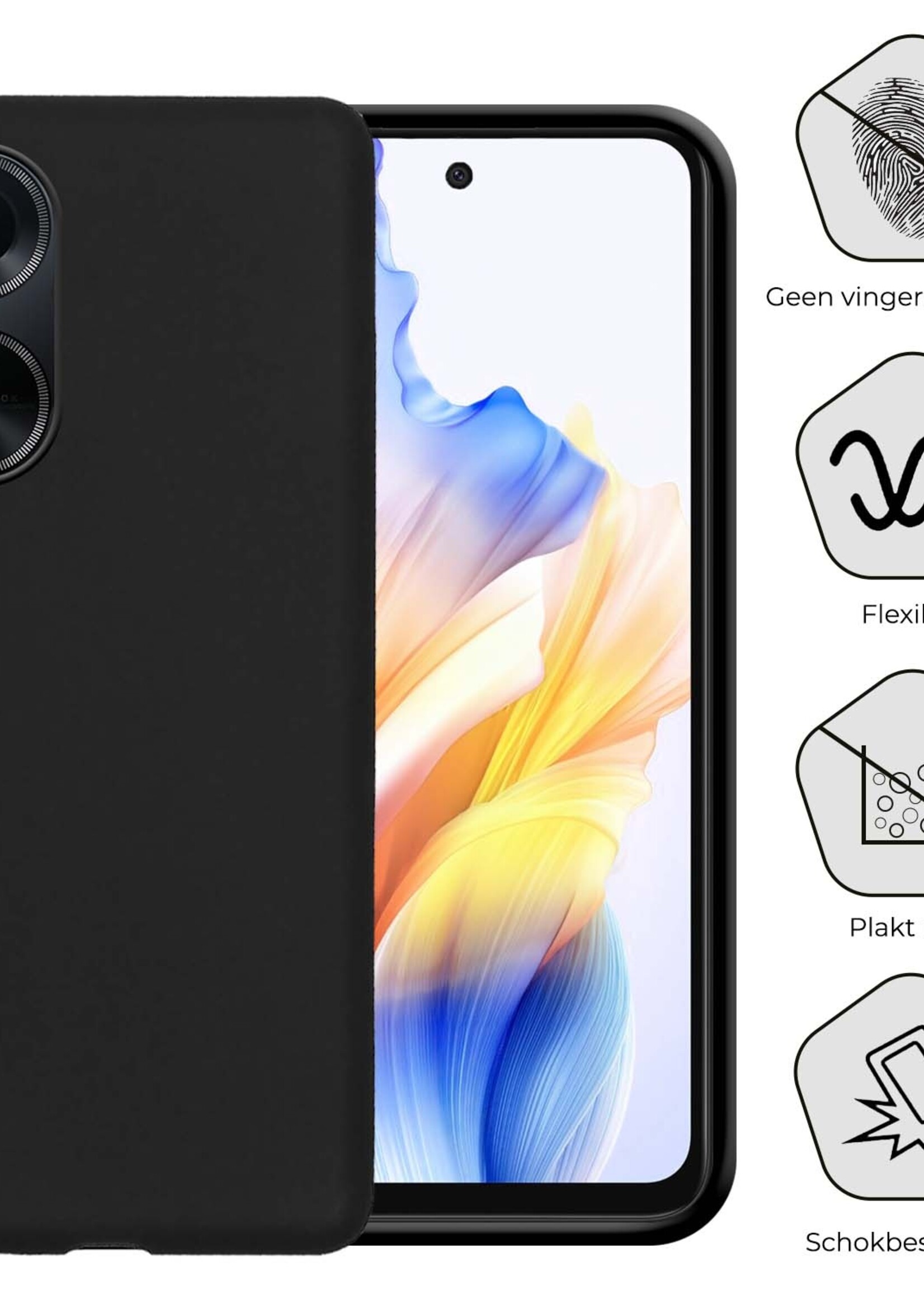 BTH Hoesje Geschikt voor OPPO A98 Hoesje Siliconen Case Hoes Met Screenprotector - Hoes Geschikt voor OPPO A98 Hoes Cover Case - Zwart