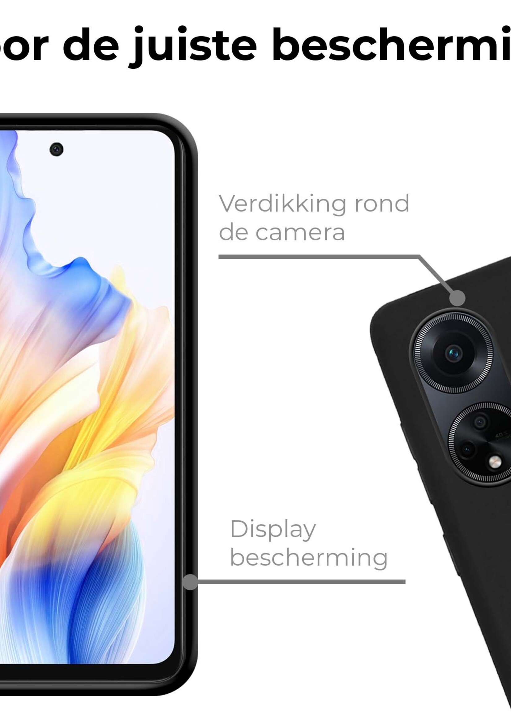 BTH Hoesje Geschikt voor OPPO A98 Hoesje Siliconen Case Hoes Met Screenprotector - Hoes Geschikt voor OPPO A98 Hoes Cover Case - Zwart