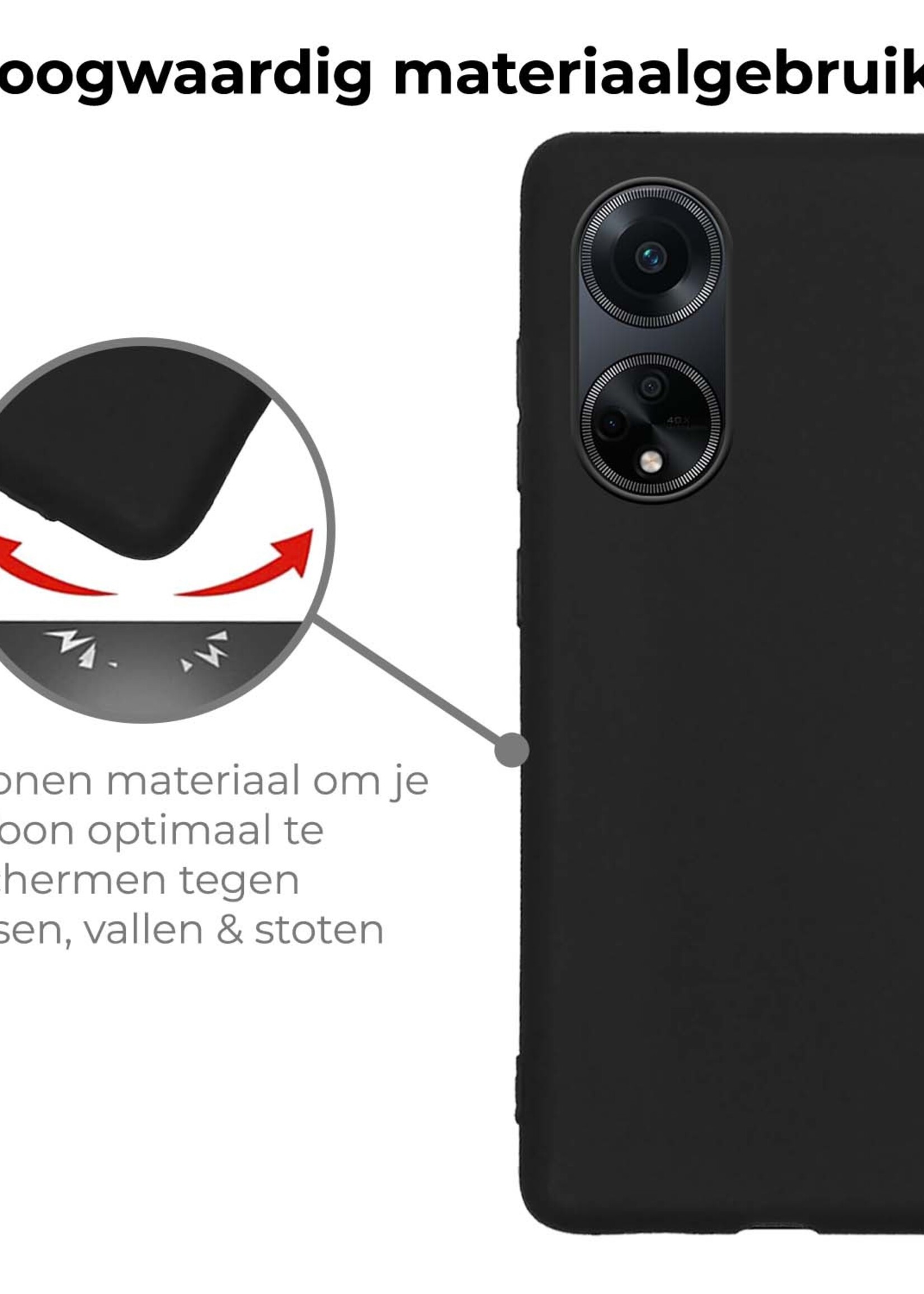 BTH Hoesje Geschikt voor OPPO A98 Hoesje Siliconen Case Hoes Met Screenprotector - Hoes Geschikt voor OPPO A98 Hoes Cover Case - Zwart