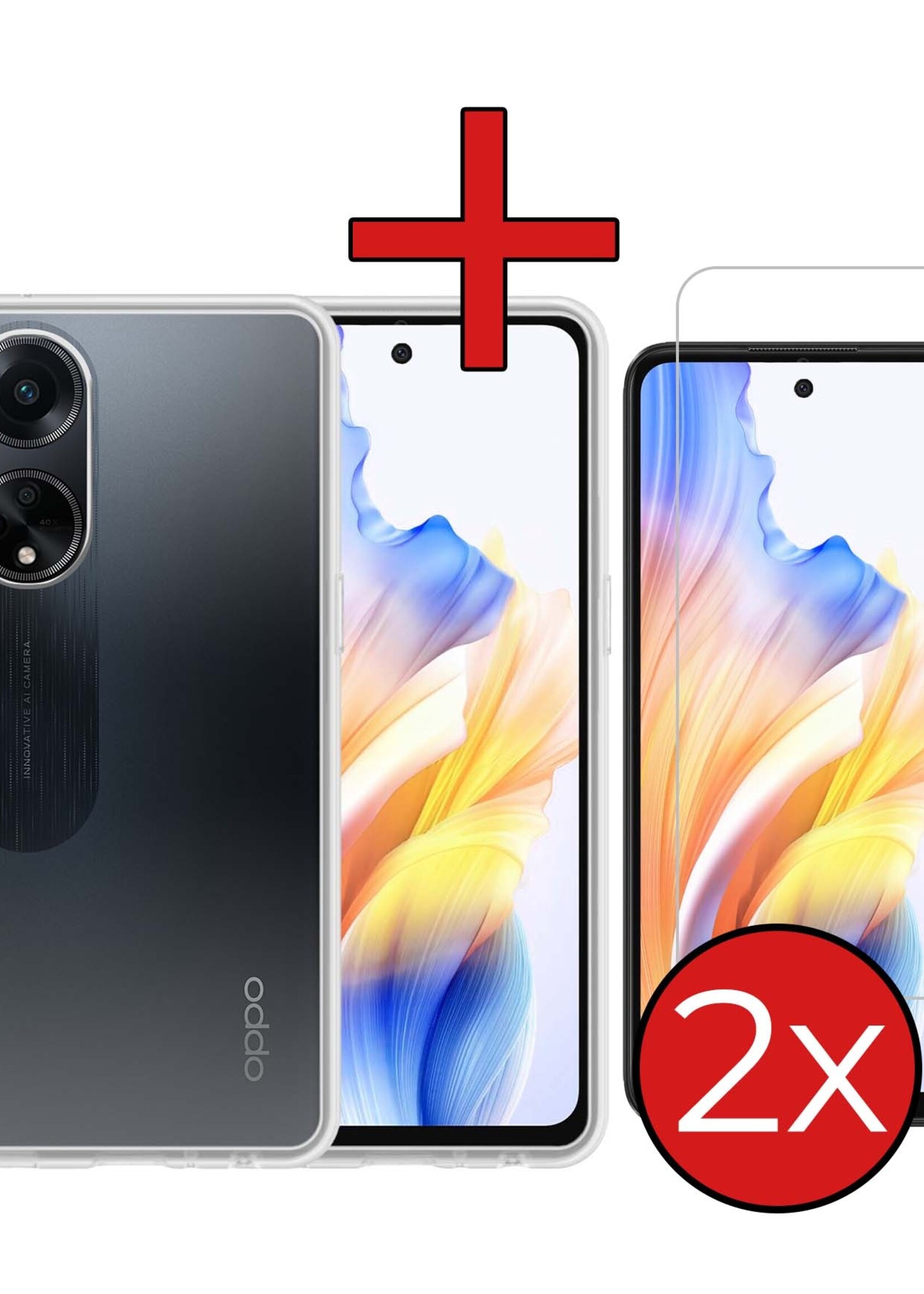 BTH Hoesje Geschikt voor OPPO A98 Hoesje Siliconen Case Hoes Met 2x Screenprotector - Hoes Geschikt voor OPPO A98 Hoes Cover Case - Transparant