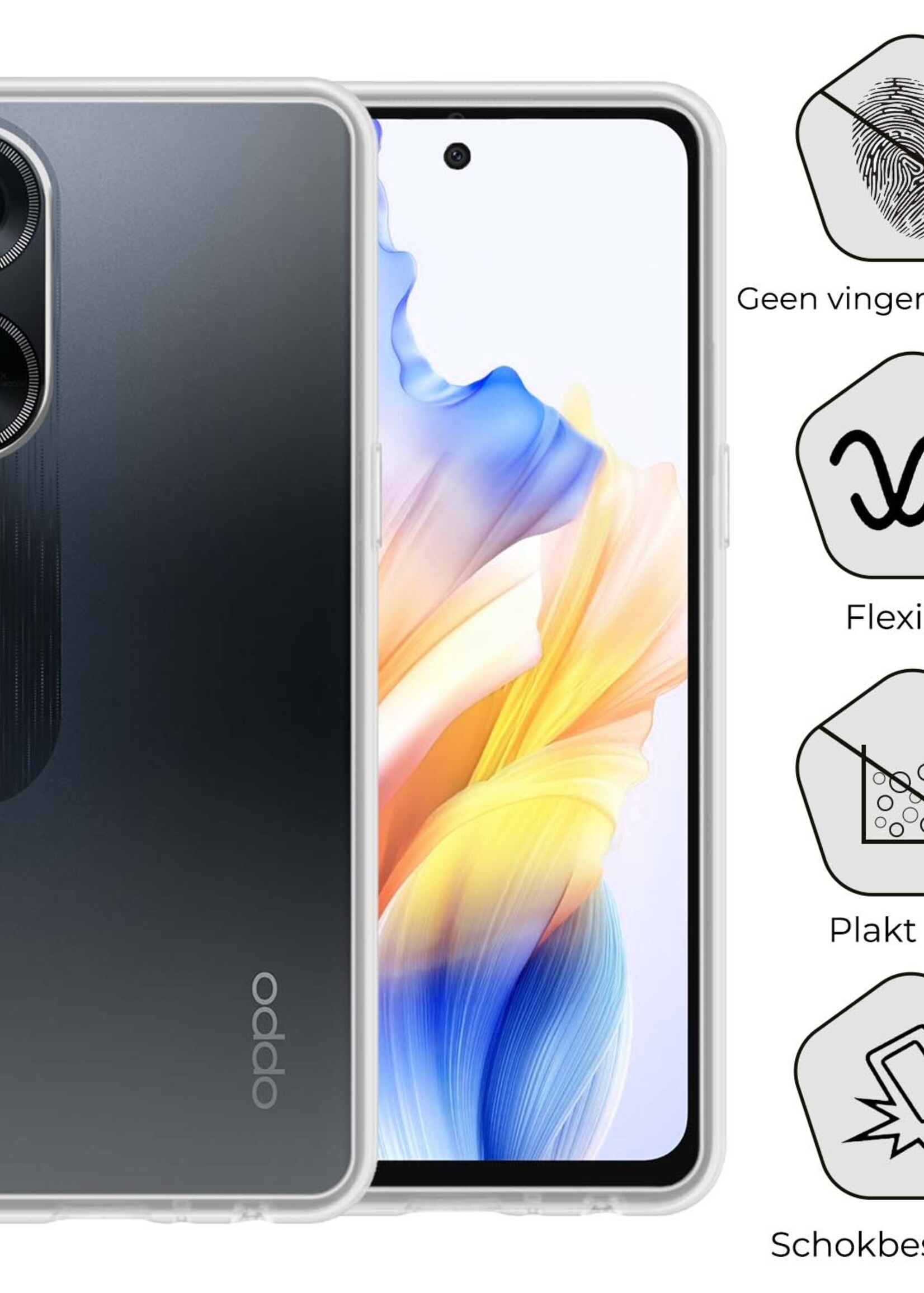 BTH Hoesje Geschikt voor OPPO A98 Hoesje Siliconen Case Hoes Met 2x Screenprotector - Hoes Geschikt voor OPPO A98 Hoes Cover Case - Transparant