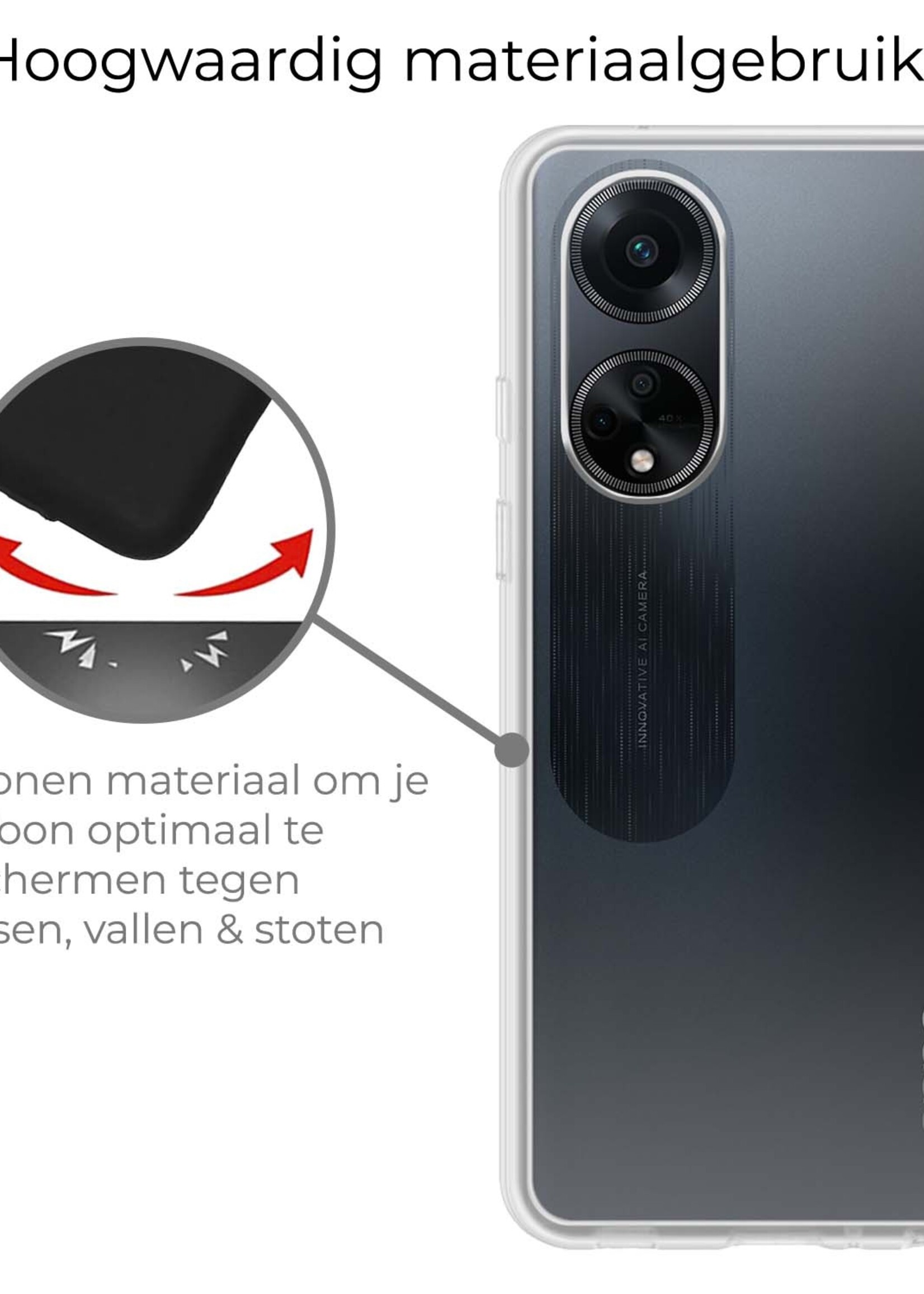 BTH Hoesje Geschikt voor OPPO A98 Hoesje Siliconen Case Hoes Met 2x Screenprotector - Hoes Geschikt voor OPPO A98 Hoes Cover Case - Transparant