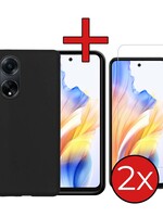 BTH BTH OPPO A98 Hoesje Siliconen Met 2x Screenprotector - Zwart