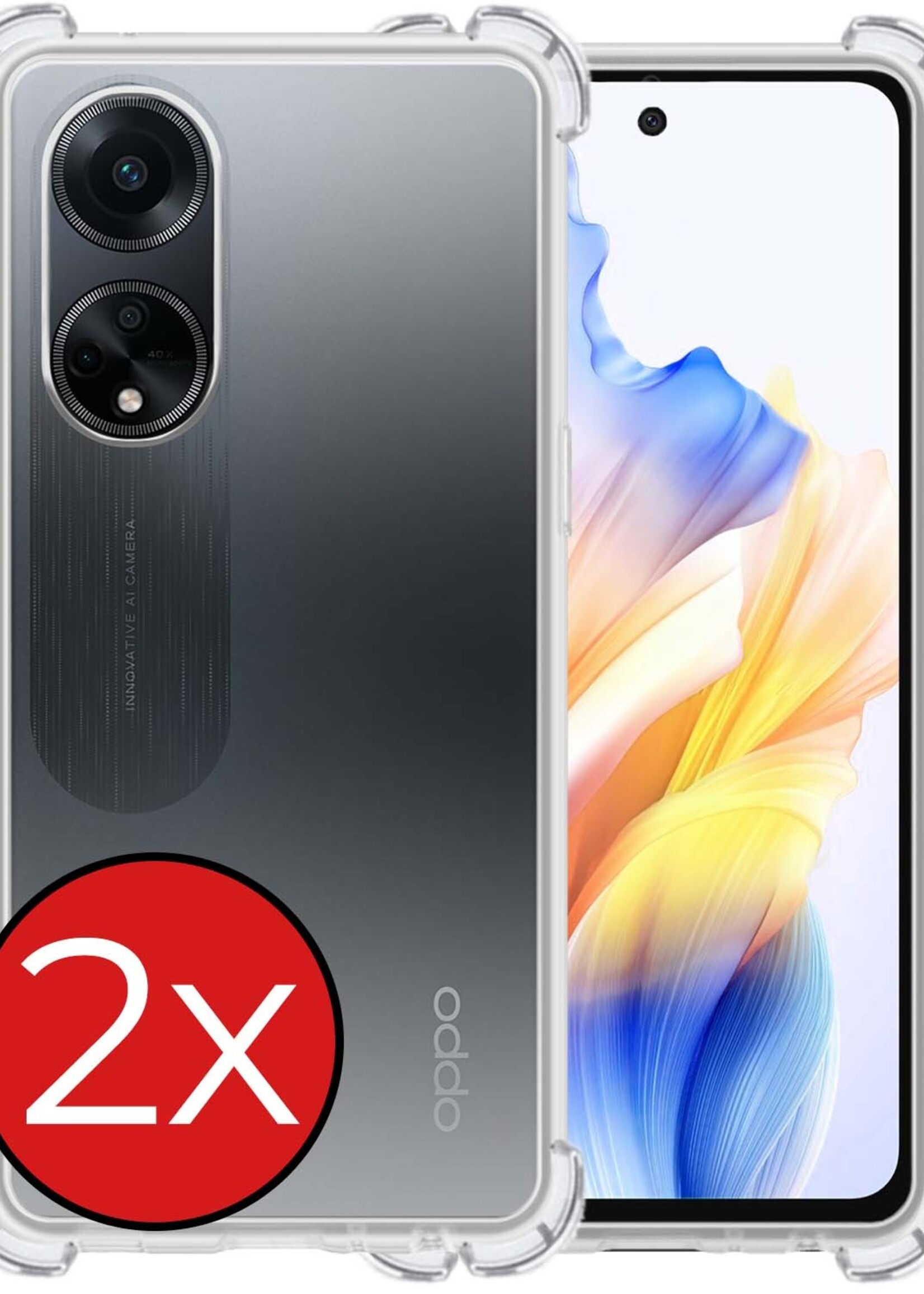 BTH Hoesje Geschikt voor OPPO A98 Hoesje Siliconen Shock Proof Case Hoes - Hoes Geschikt voor OPPO A98 Hoes Cover Case Shockproof - Transparant - 2 PACK