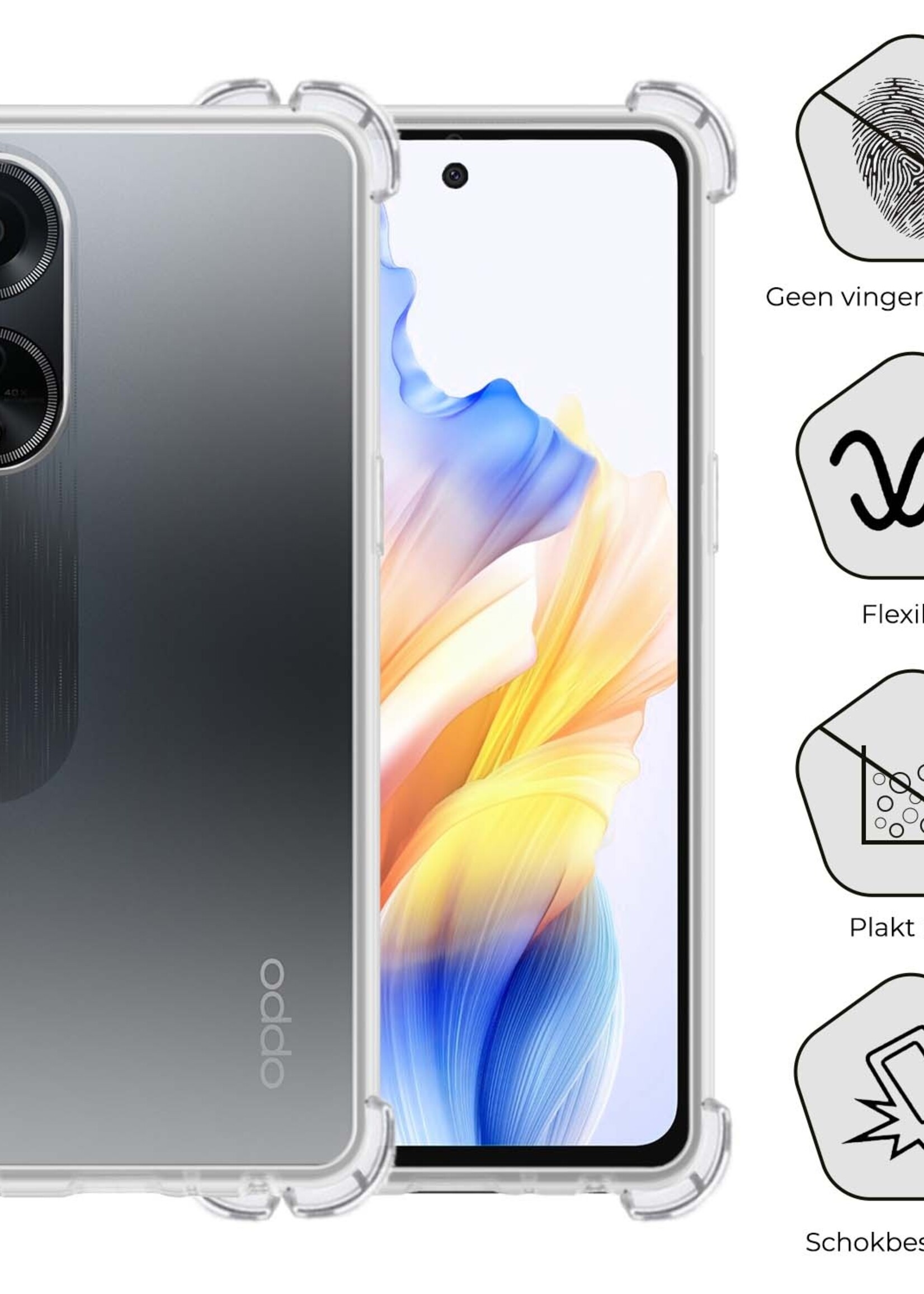BTH Hoesje Geschikt voor OPPO A98 Hoesje Siliconen Shock Proof Case Hoes - Hoes Geschikt voor OPPO A98 Hoes Cover Case Shockproof - Transparant - 2 PACK