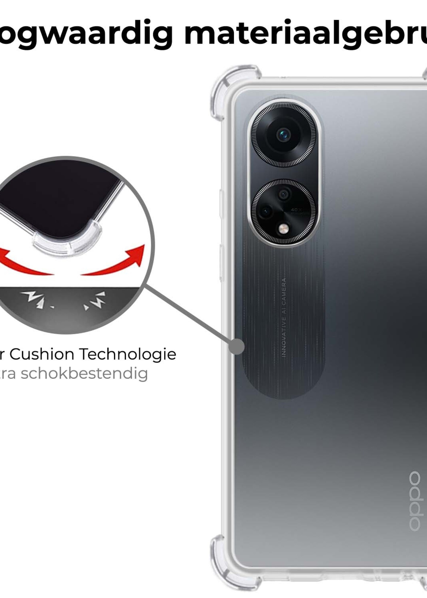BTH Hoesje Geschikt voor OPPO A98 Hoesje Siliconen Shock Proof Case Hoes - Hoes Geschikt voor OPPO A98 Hoes Cover Case Shockproof - Transparant - 2 PACK