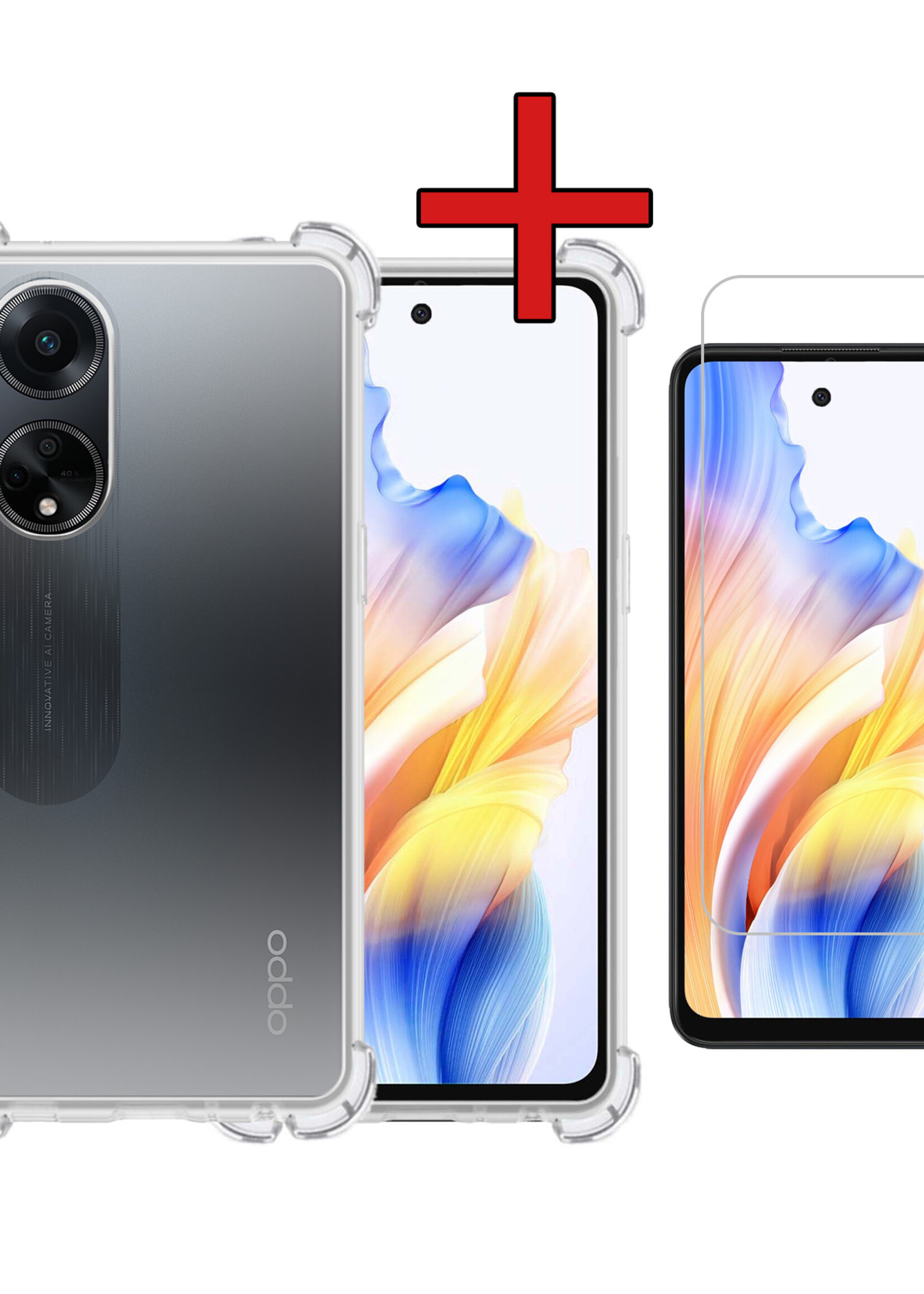 BTH Hoesje Geschikt voor OPPO A98 Hoesje Siliconen Shock Proof Case Hoes Met Screenprotector - Hoes Geschikt voor OPPO A98 Hoes Cover Case Shockproof - Transparant
