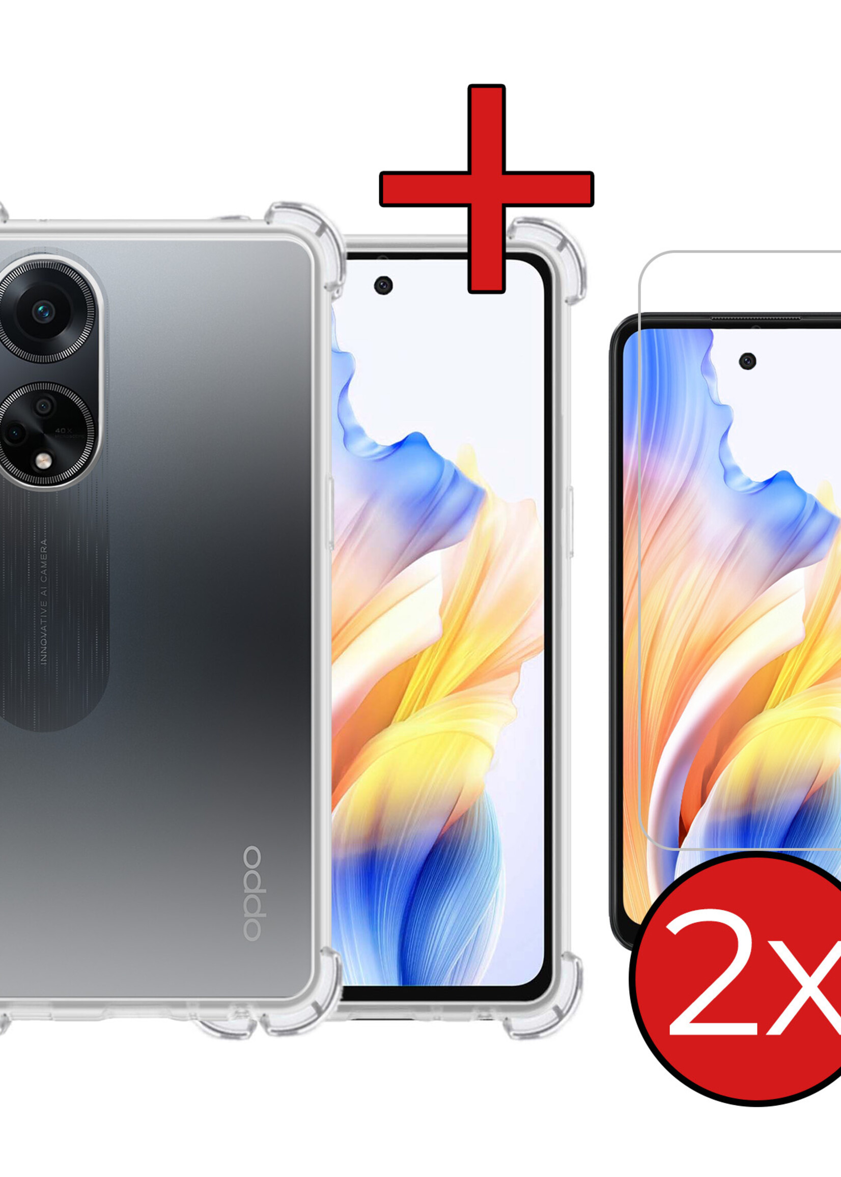 BTH Hoesje Geschikt voor OPPO A98 Hoesje Siliconen Shock Proof Case Hoes Met 2x Screenprotector - Hoes Geschikt voor OPPO A98 Hoes Cover Case Shockproof - Transparant