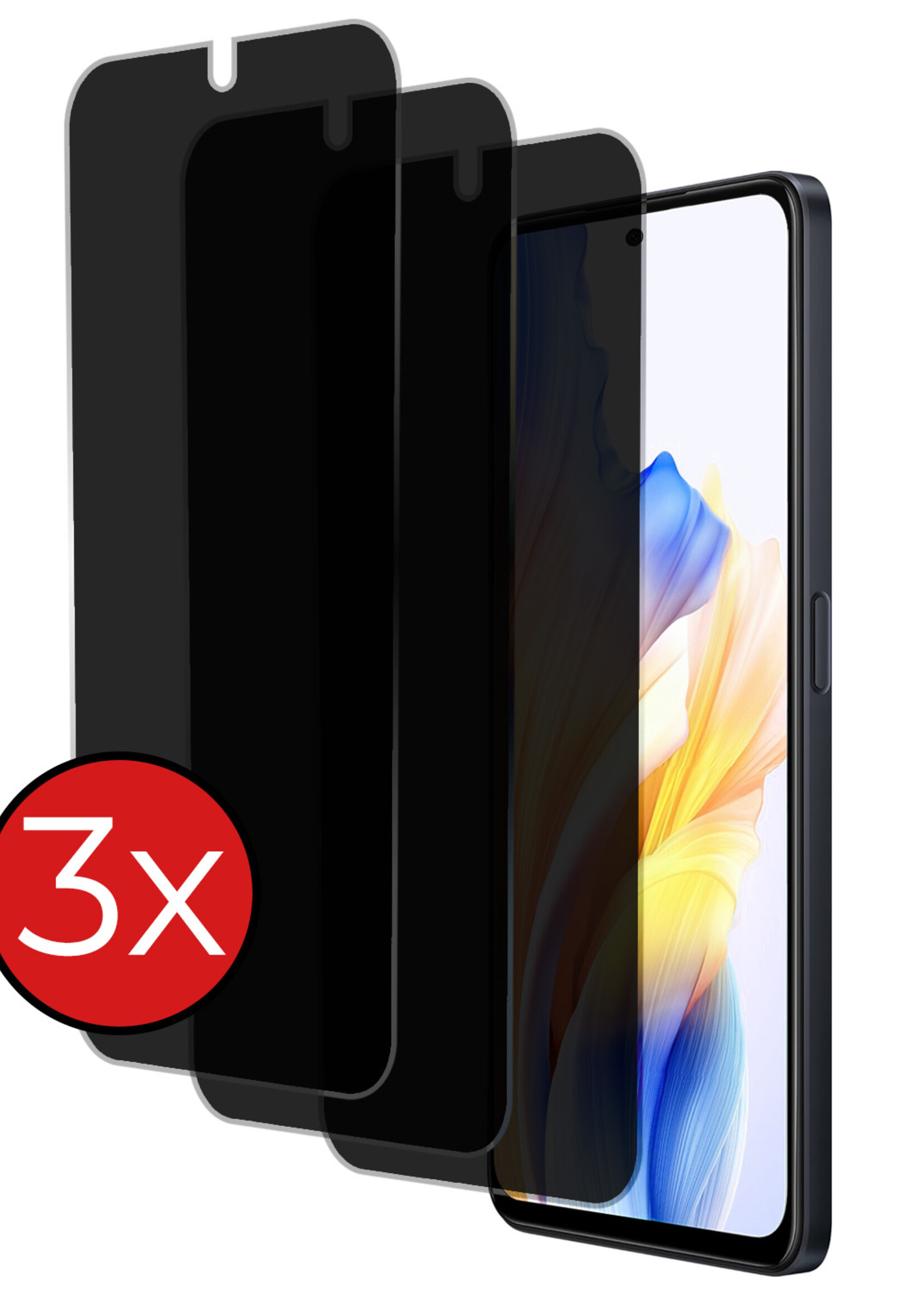BTH Screenprotector Geschikt voor OPPO A98 Screenprotector Privacy Glas Gehard Full Cover - Screenprotector Geschikt voor OPPO A98 Screenprotector Privacy Tempered Glass - 3 PACK
