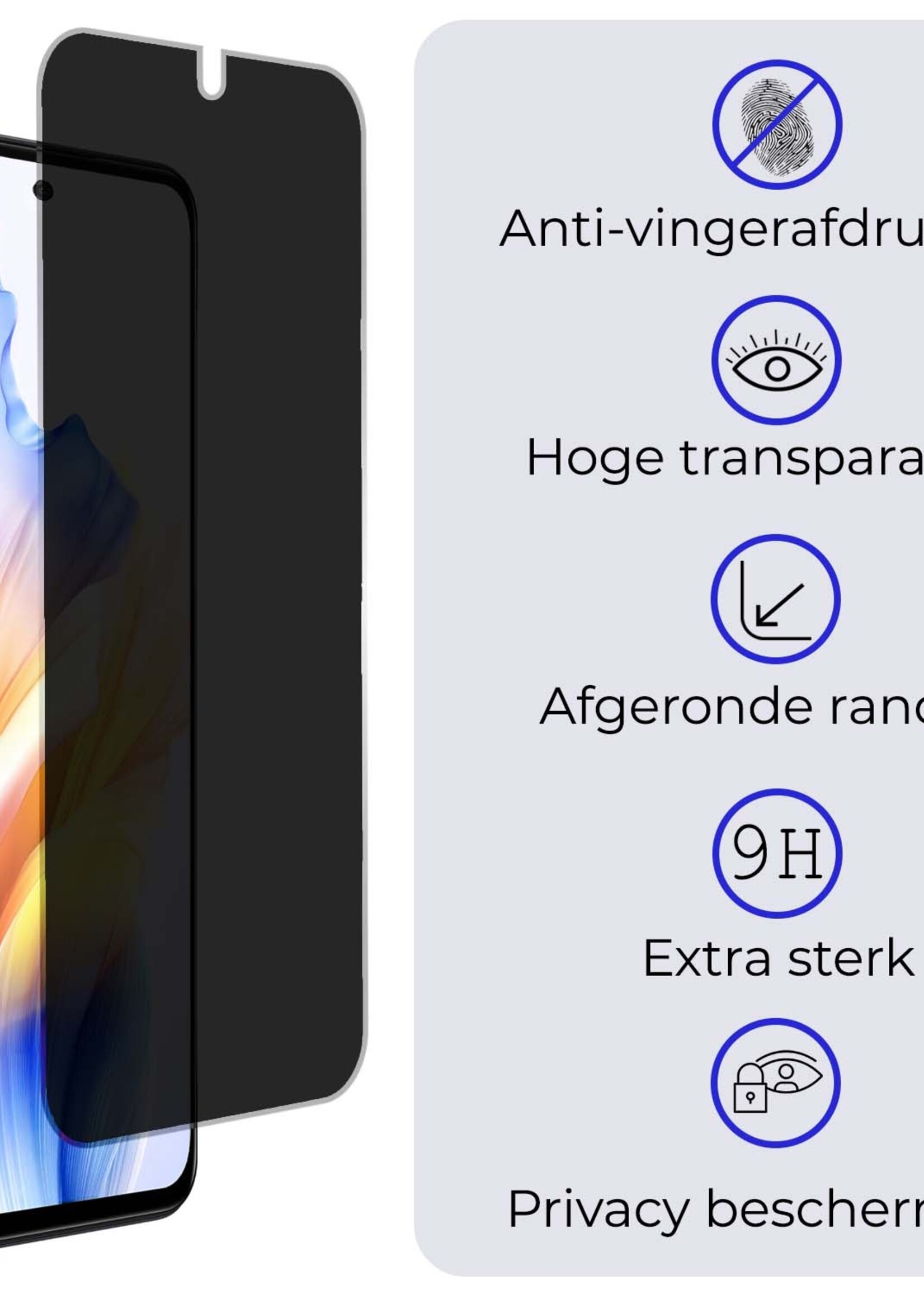 BTH Screenprotector Geschikt voor OPPO A98 Screenprotector Privacy Glas Gehard Full Cover - Screenprotector Geschikt voor OPPO A98 Screenprotector Privacy Tempered Glass - 3 PACK