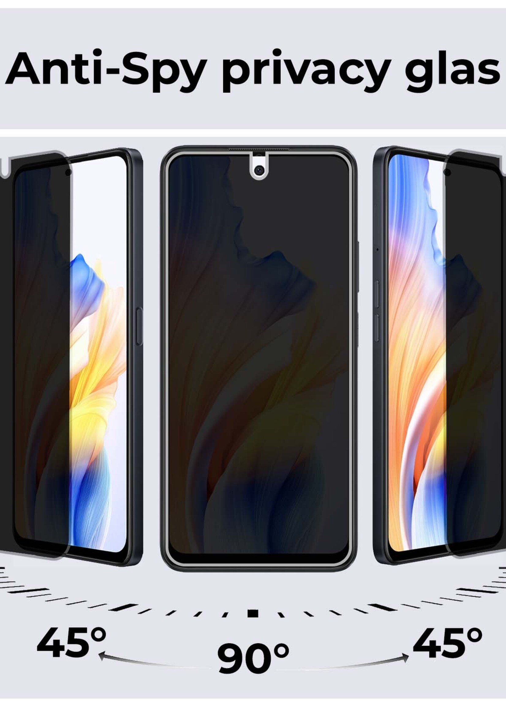 BTH Screenprotector Geschikt voor OPPO A98 Screenprotector Privacy Glas Gehard Full Cover - Screenprotector Geschikt voor OPPO A98 Screenprotector Privacy Tempered Glass - 3 PACK
