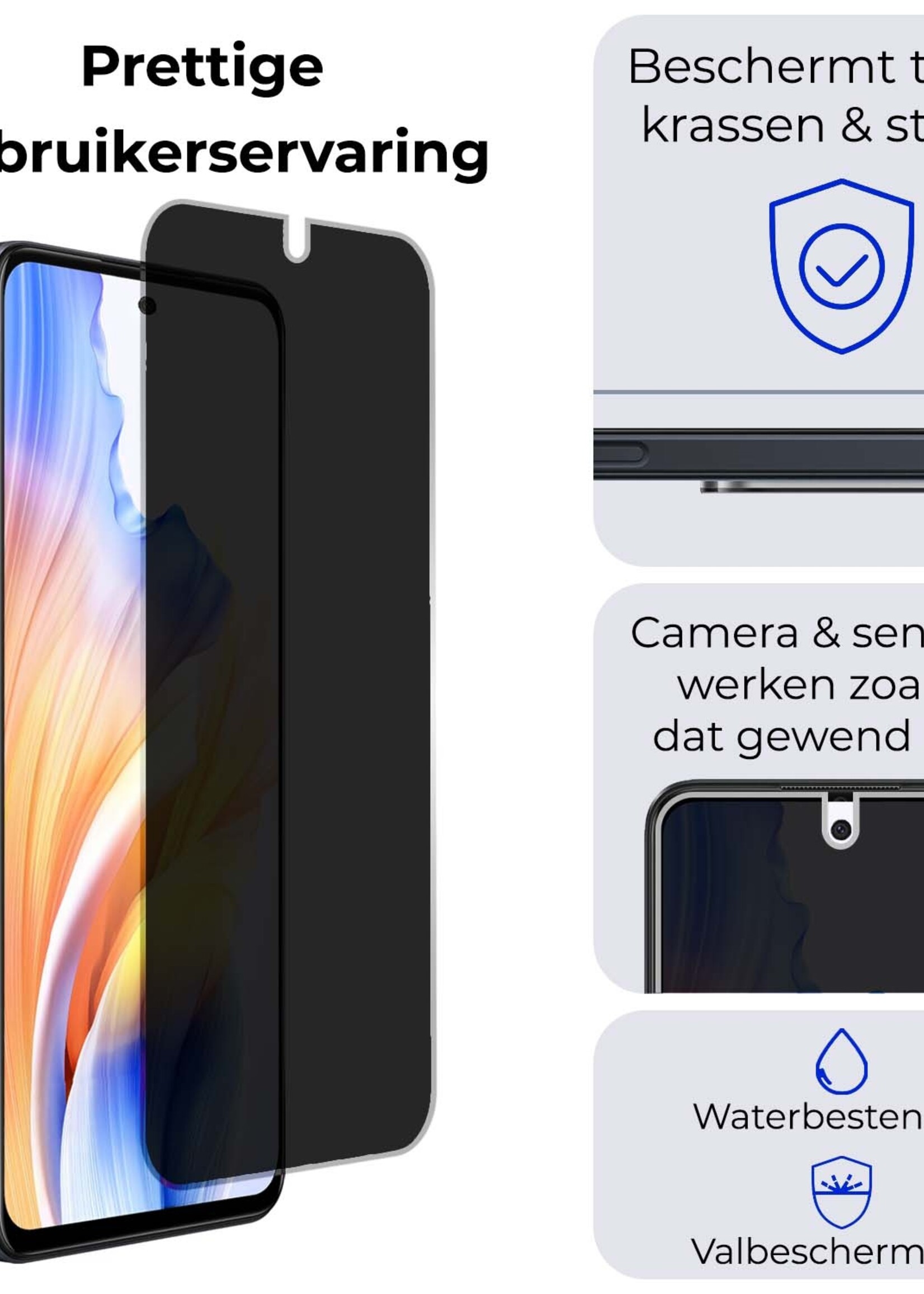BTH Screenprotector Geschikt voor OPPO A98 Screenprotector Privacy Glas Gehard Full Cover - Screenprotector Geschikt voor OPPO A98 Screenprotector Privacy Tempered Glass - 3 PACK