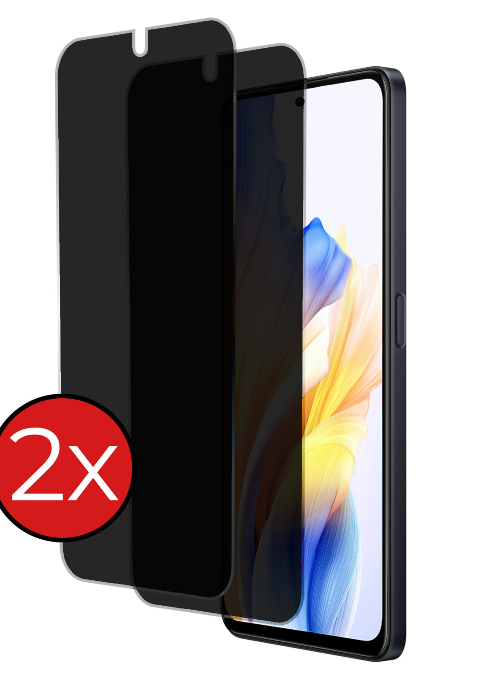 BTH Screenprotector Geschikt voor OPPO A98 Screenprotector Privacy Glas Gehard Full Cover - Screenprotector Geschikt voor OPPO A98 Screenprotector Privacy Tempered Glass - 2 PACK