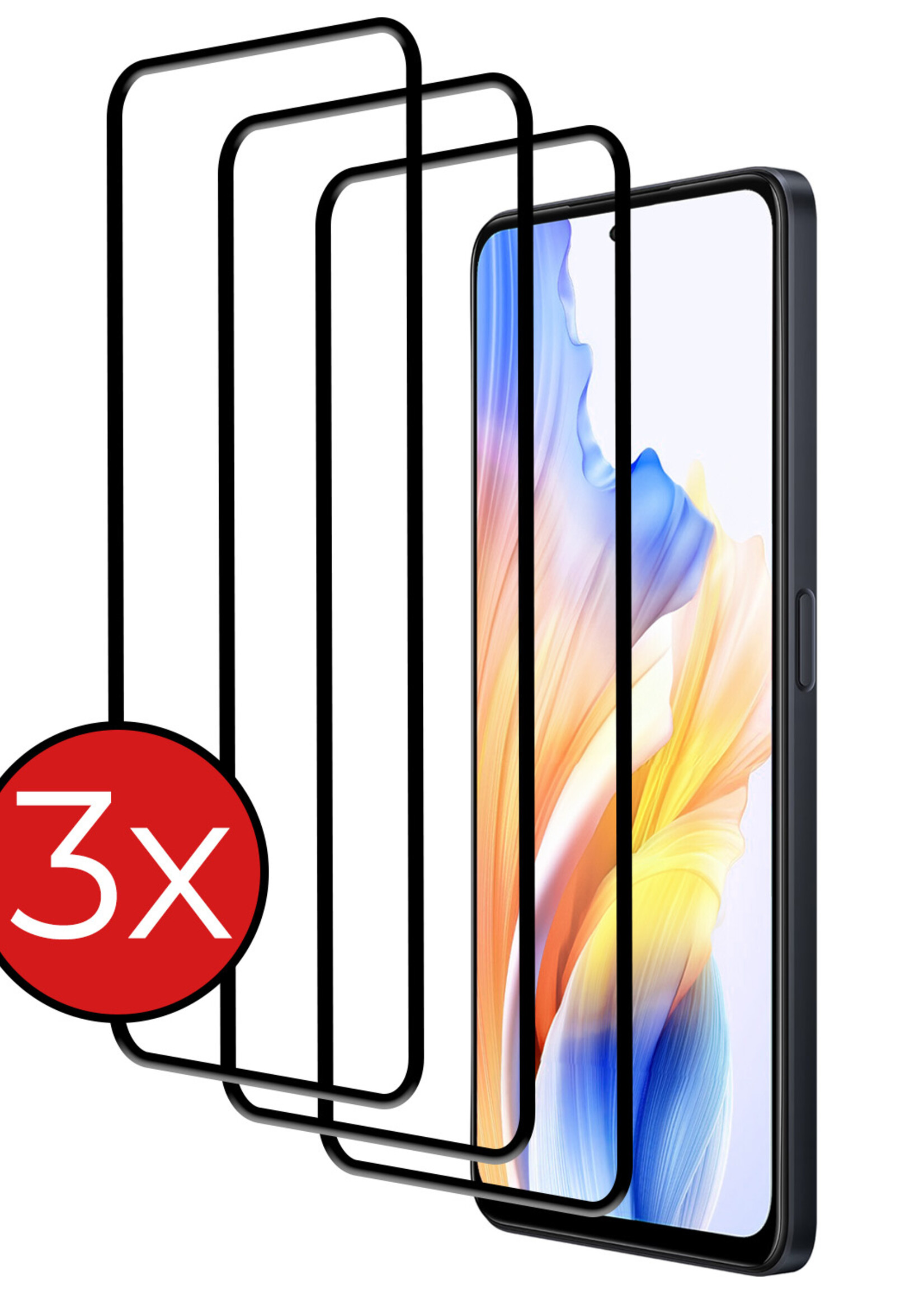 BTH Screenprotector Geschikt voor OPPO A58 Screenprotector Glas Gehard Tempered Glass Full Cover - Screenprotector Geschikt voor OPPO A58 Screen Protector Screen Cover - 3 PACK