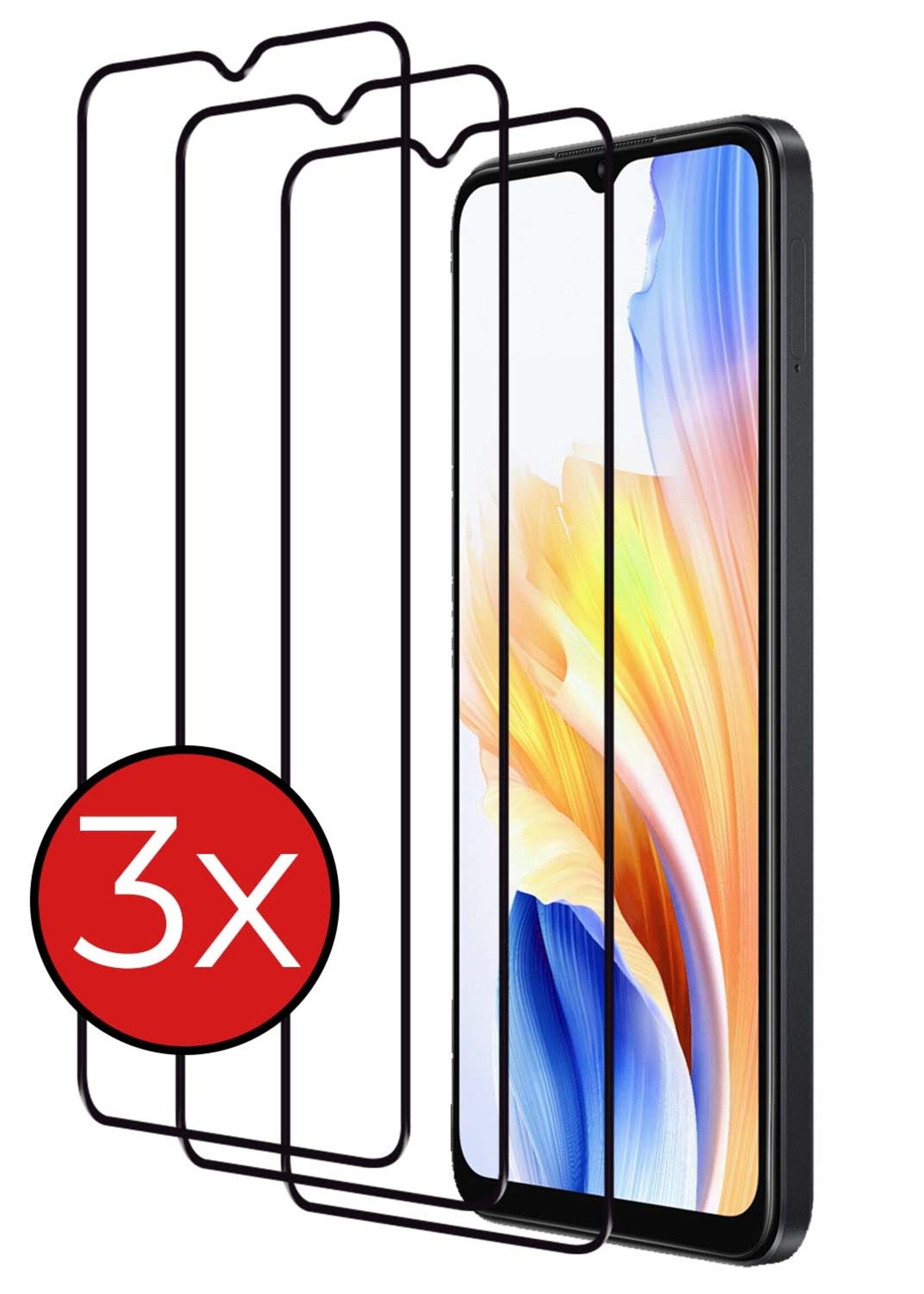 BTH Screenprotector Geschikt voor OPPO A38 Screenprotector Glas Gehard Tempered Glass Full Cover - Screenprotector Geschikt voor OPPO A38 Screen Protector Screen Cover - 3 PACK