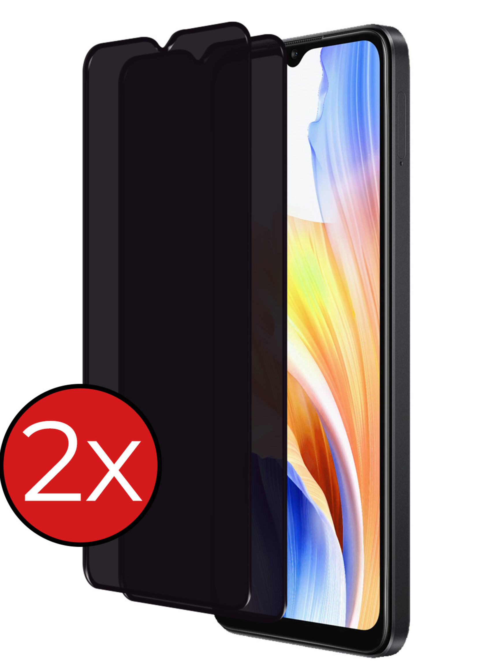 BTH Screenprotector Geschikt voor OPPO A38 Screenprotector Privacy Glas Gehard Full Cover - Screenprotector Geschikt voor OPPO A38 Screenprotector Privacy Tempered Glass - 2 PACK