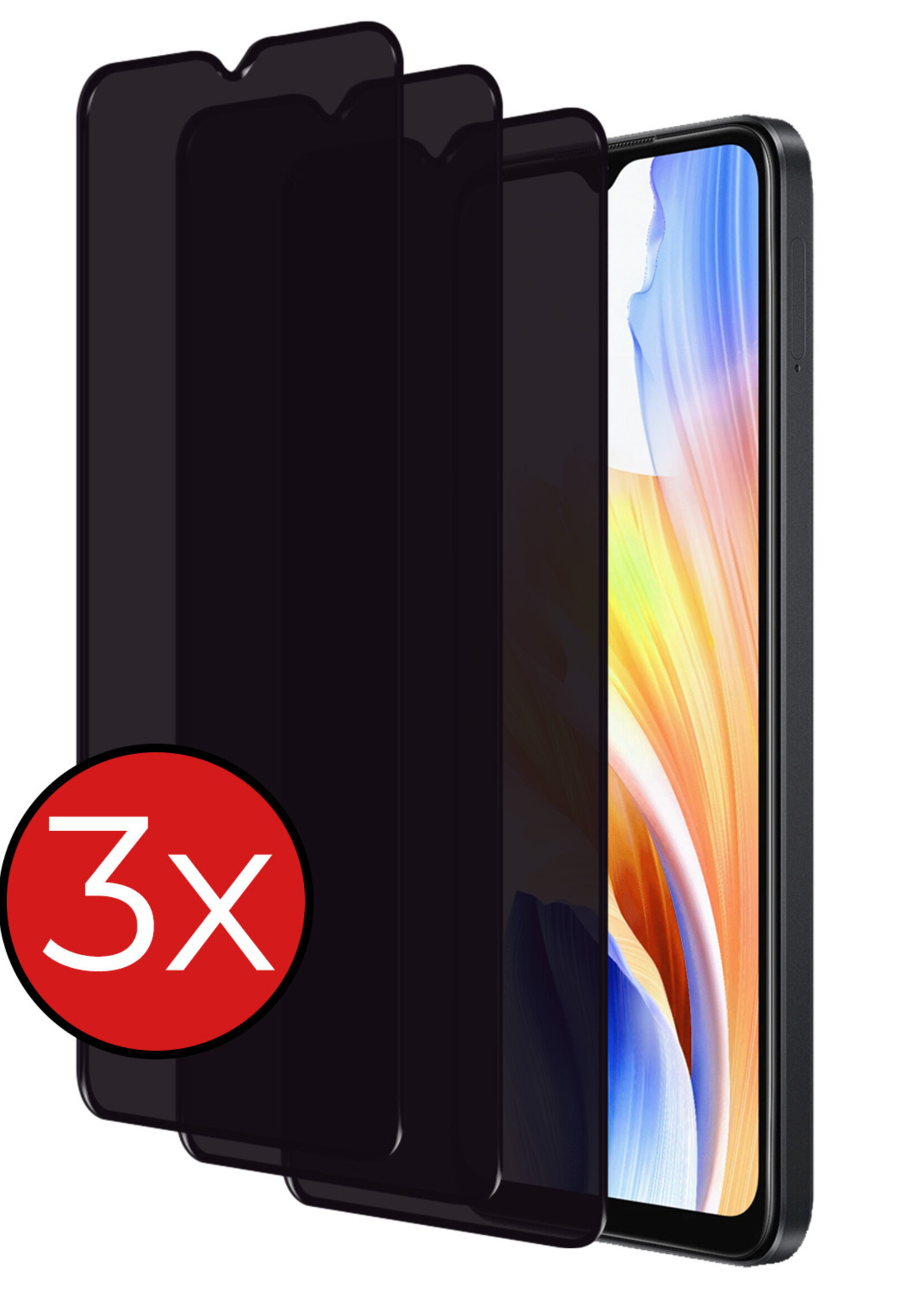BTH Screenprotector Geschikt voor OPPO A38 Screenprotector Privacy Glas Gehard Full Cover - Screenprotector Geschikt voor OPPO A38 Screenprotector Privacy Tempered Glass - 3 PACK