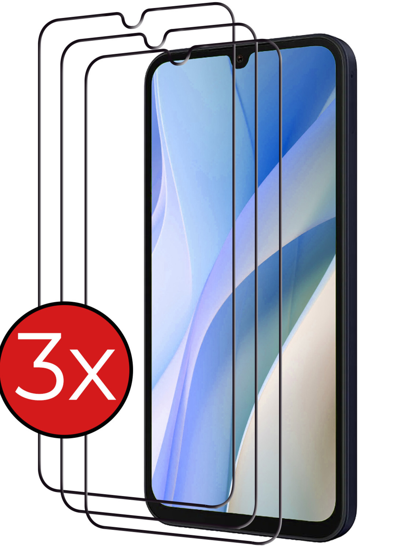 BTH Screenprotector Geschikt voor Samsung A15 Screenprotector Glas Gehard Tempered Glass Full Cover - Screenprotector Geschikt voor Samsung Galaxy A15 Screen Protector Screen Cover - 3 PACK