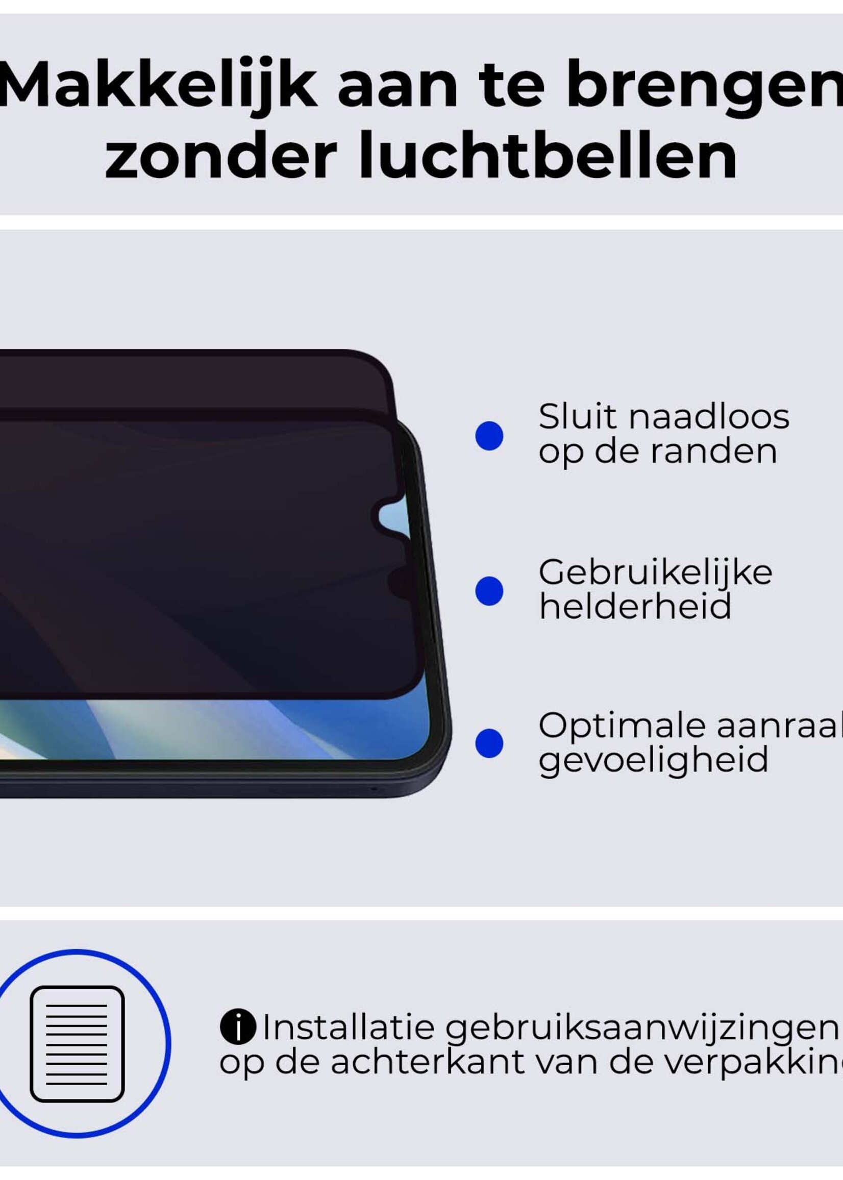 BTH Screenprotector Geschikt voor Samsung A15 Screenprotector Privacy Glas Gehard Full Cover - Screenprotector Geschikt voor Samsung Galaxy A15 Screenprotector Privacy Tempered Glass