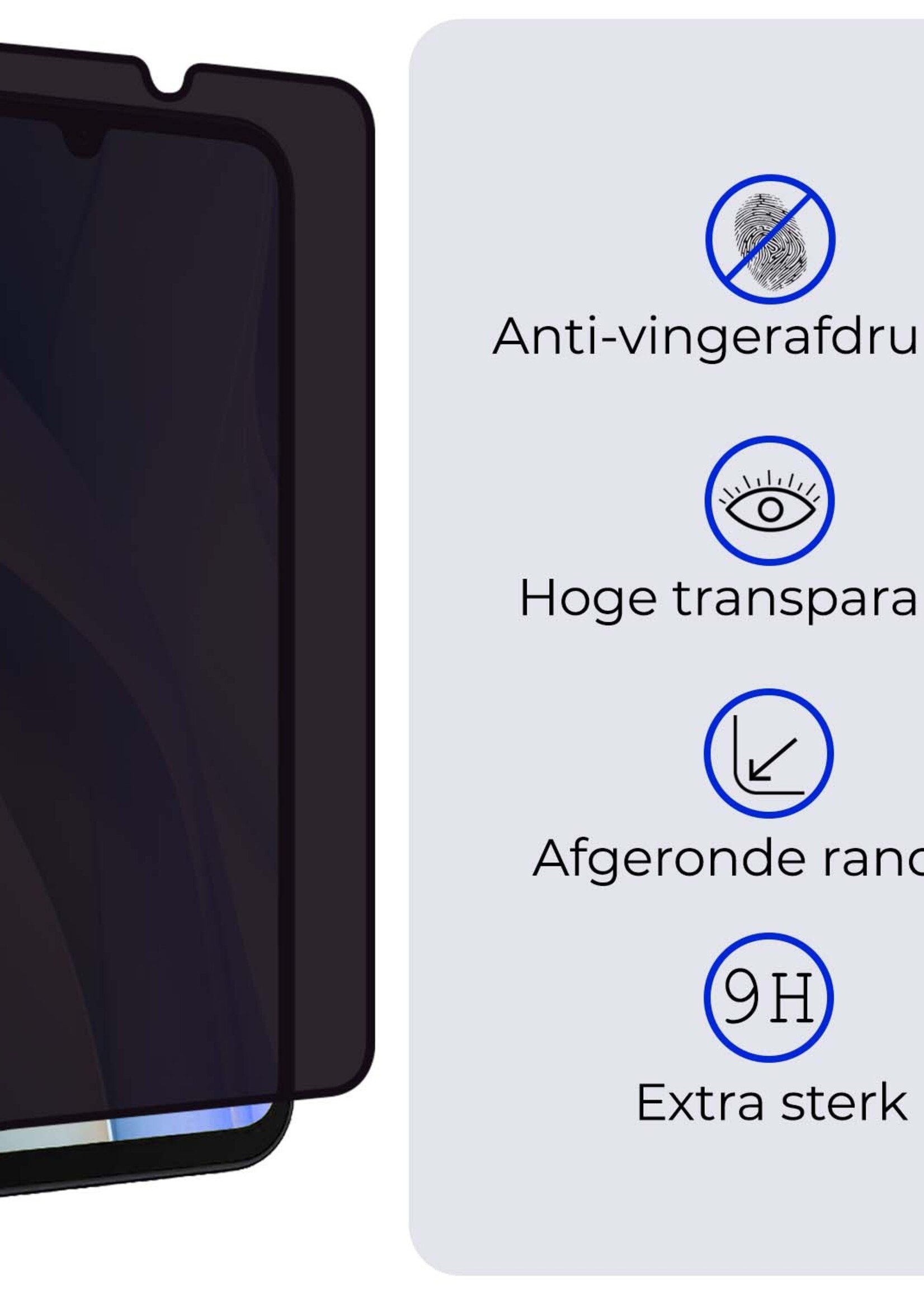BTH Screenprotector Geschikt voor Samsung A15 Screenprotector Privacy Glas Gehard Full Cover - Screenprotector Geschikt voor Samsung Galaxy A15 Screenprotector Privacy Tempered Glass - 2 PACK