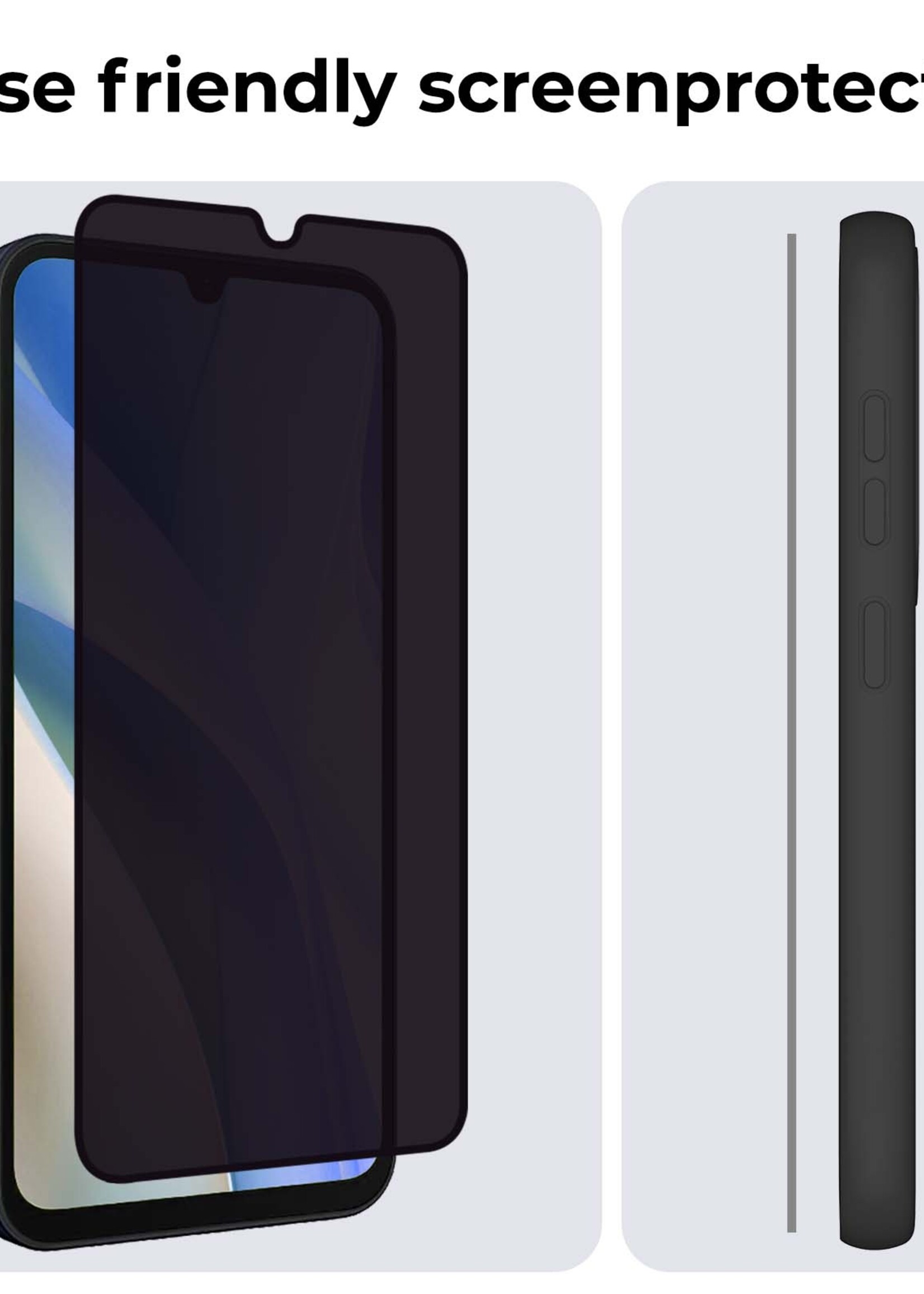 BTH Screenprotector Geschikt voor Samsung A15 Screenprotector Privacy Glas Gehard Full Cover - Screenprotector Geschikt voor Samsung Galaxy A15 Screenprotector Privacy Tempered Glass - 2 PACK