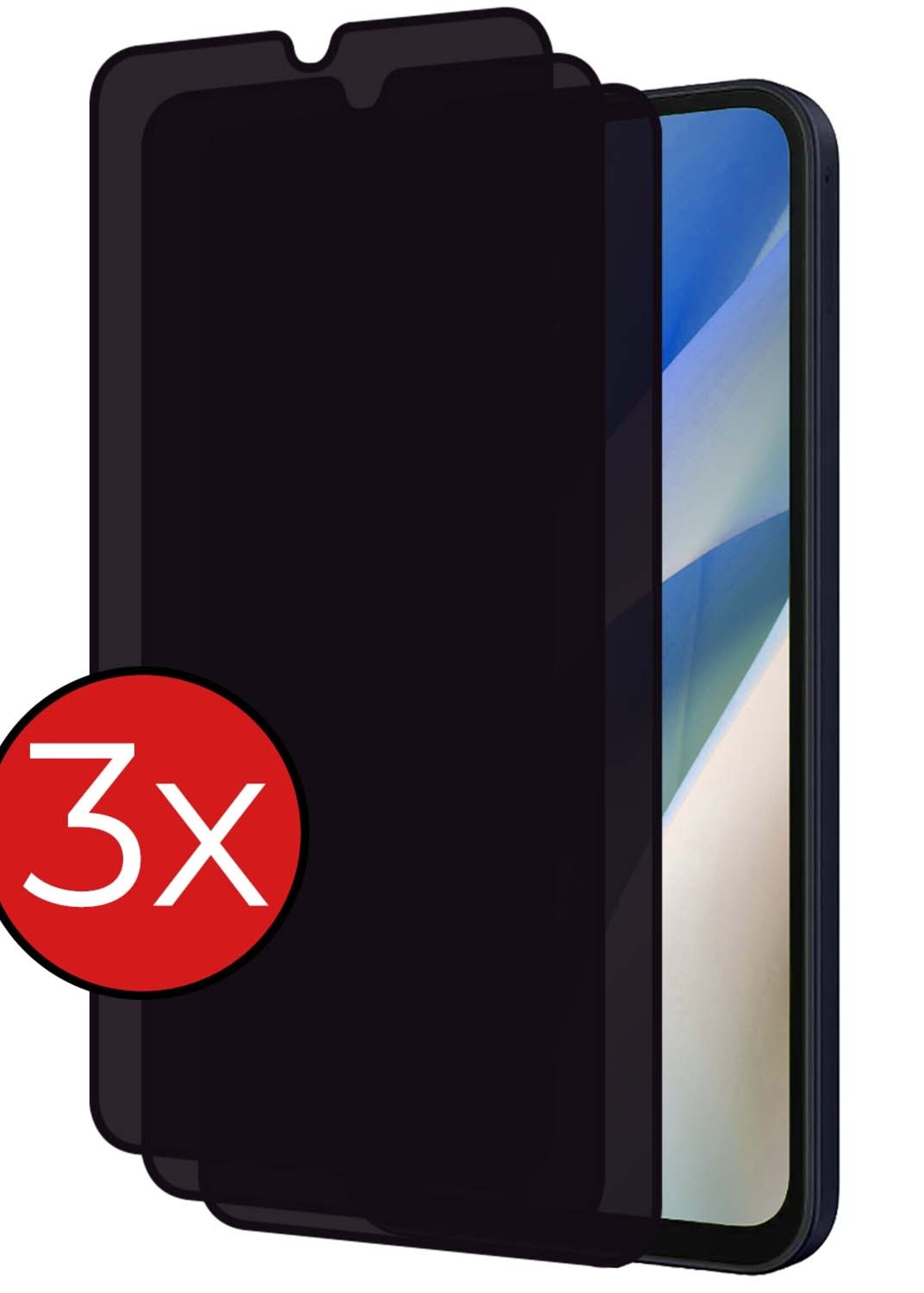 BTH Screenprotector Geschikt voor Samsung A15 Screenprotector Privacy Glas Gehard Full Cover - Screenprotector Geschikt voor Samsung Galaxy A15 Screenprotector Privacy Tempered Glass - 3 PACK