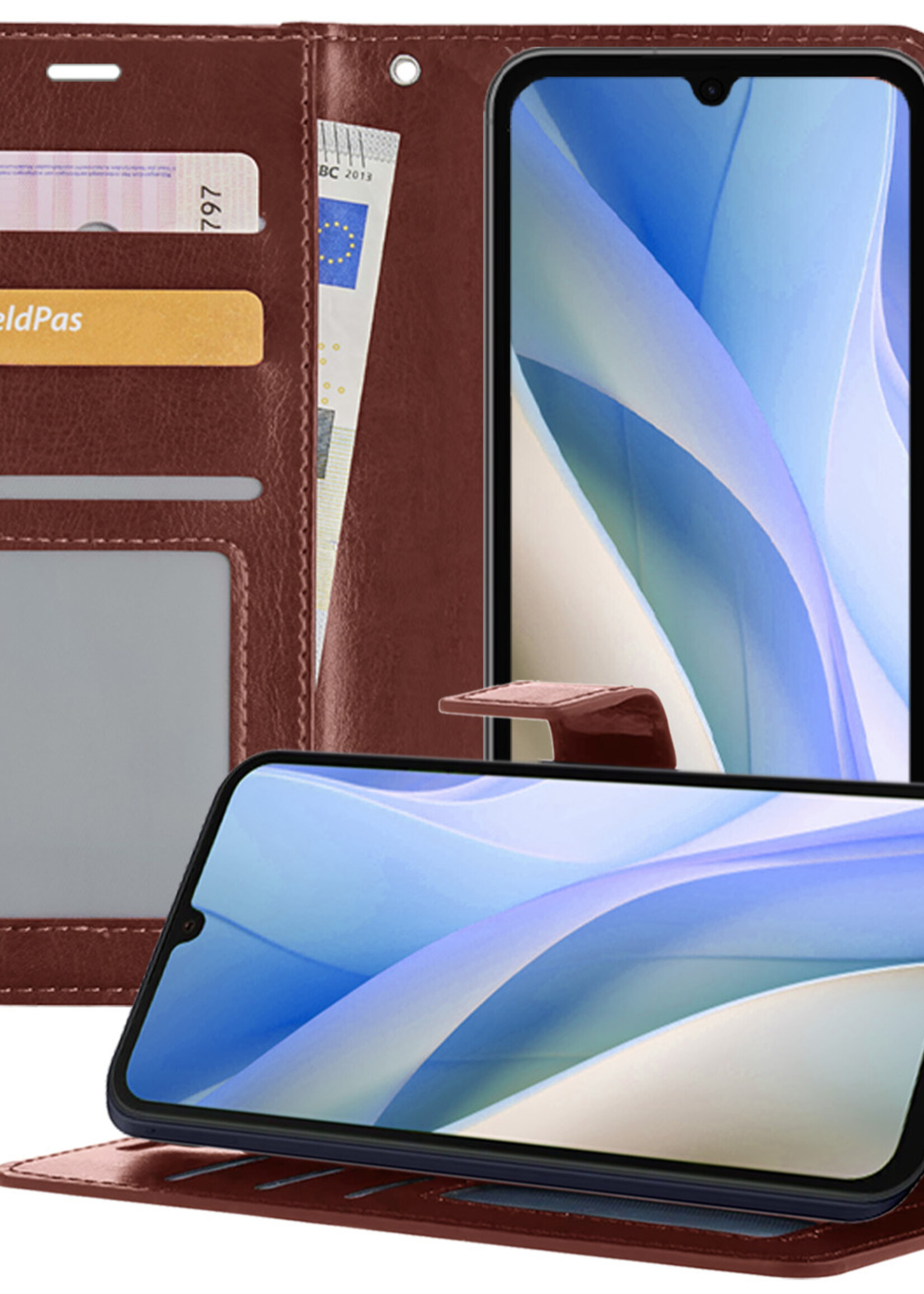 BTH Hoesje Geschikt voor Samsung A15 Hoesje Book Case Hoes Portemonnee Cover Walletcase - Hoes Geschikt voor Samsung Galaxy A15 Hoes Bookcase Hoesje - Bruin