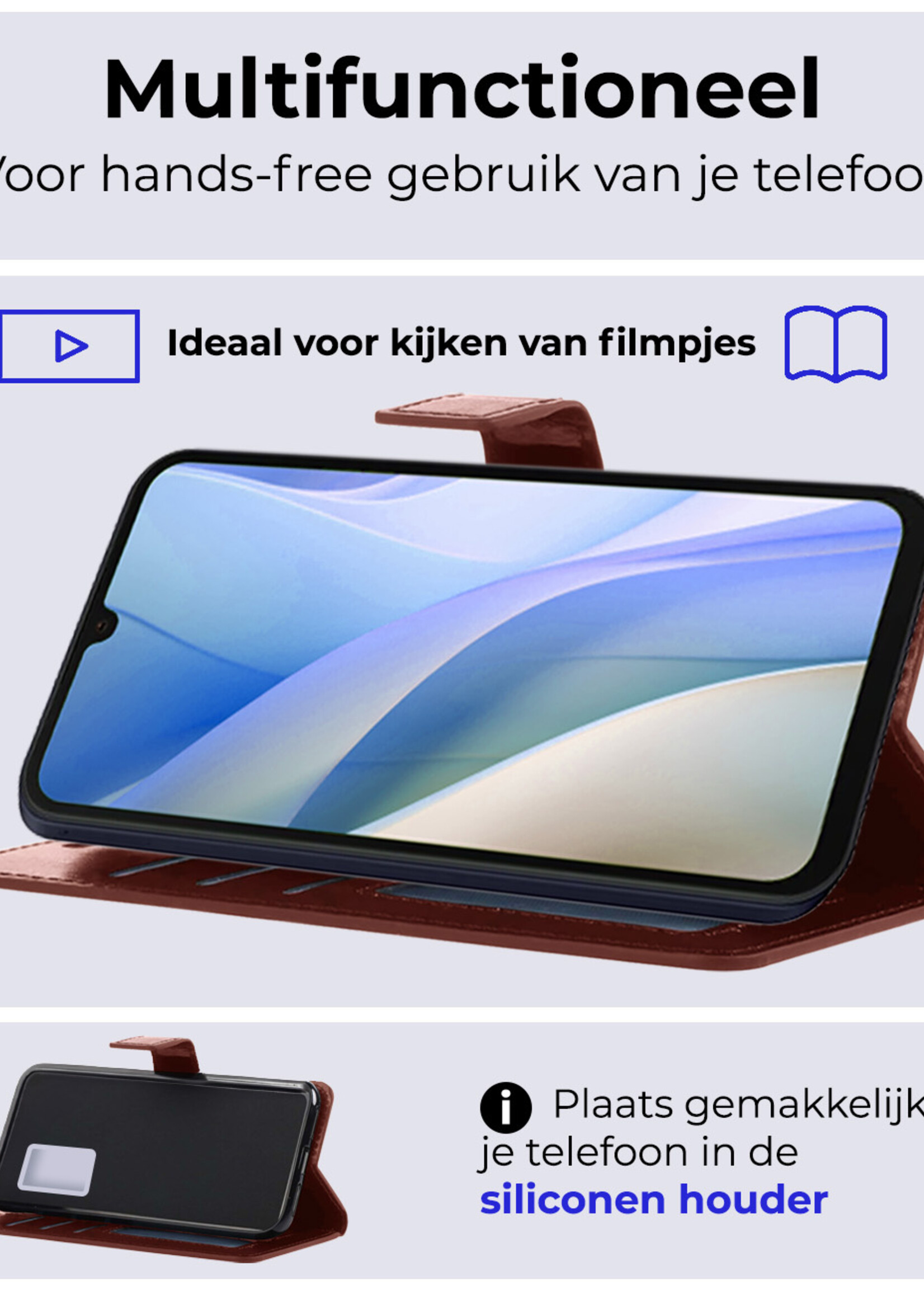 BTH Hoesje Geschikt voor Samsung A15 Hoesje Book Case Hoes Portemonnee Cover Walletcase - Hoes Geschikt voor Samsung Galaxy A15 Hoes Bookcase Hoesje - Bruin