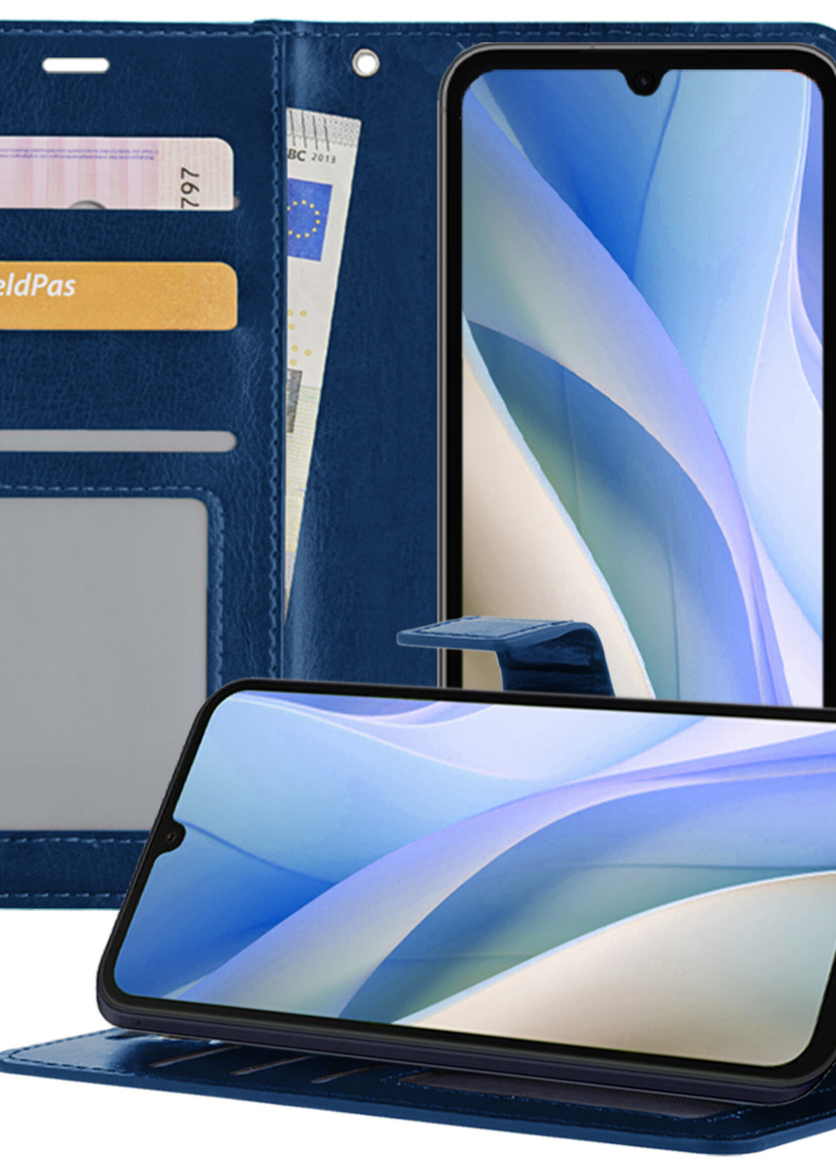 BTH Hoesje Geschikt voor Samsung A15 Hoesje Book Case Hoes Portemonnee Cover Walletcase - Hoes Geschikt voor Samsung Galaxy A15 Hoes Bookcase Hoesje - Donkerblauw