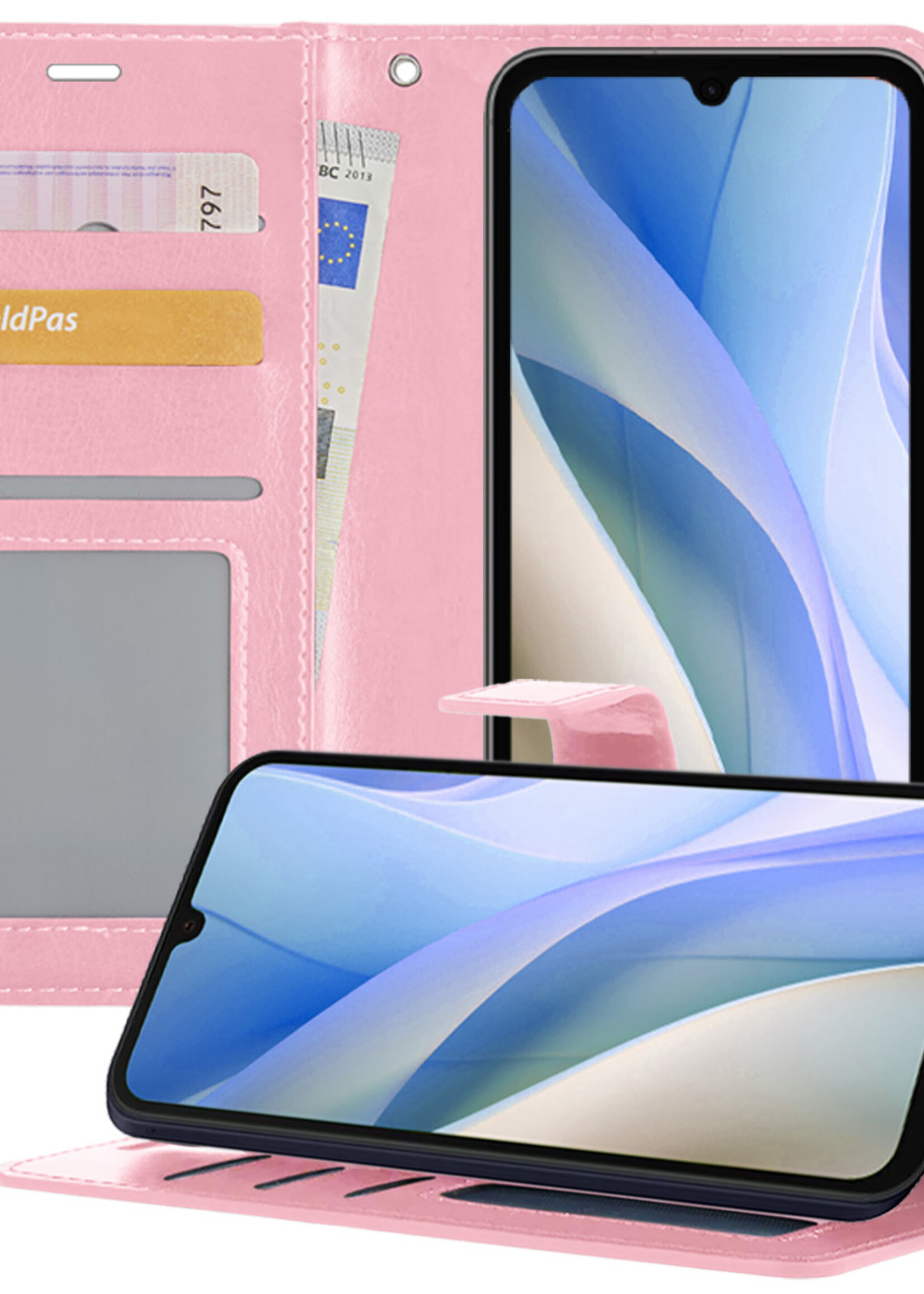 BTH Hoesje Geschikt voor Samsung A15 Hoesje Book Case Hoes Portemonnee Cover Walletcase - Hoes Geschikt voor Samsung Galaxy A15 Hoes Bookcase Hoesje - Lichtroze
