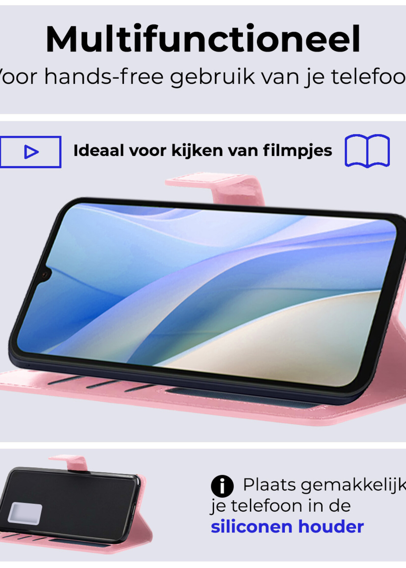 BTH Hoesje Geschikt voor Samsung A15 Hoesje Book Case Hoes Portemonnee Cover Walletcase - Hoes Geschikt voor Samsung Galaxy A15 Hoes Bookcase Hoesje - Lichtroze