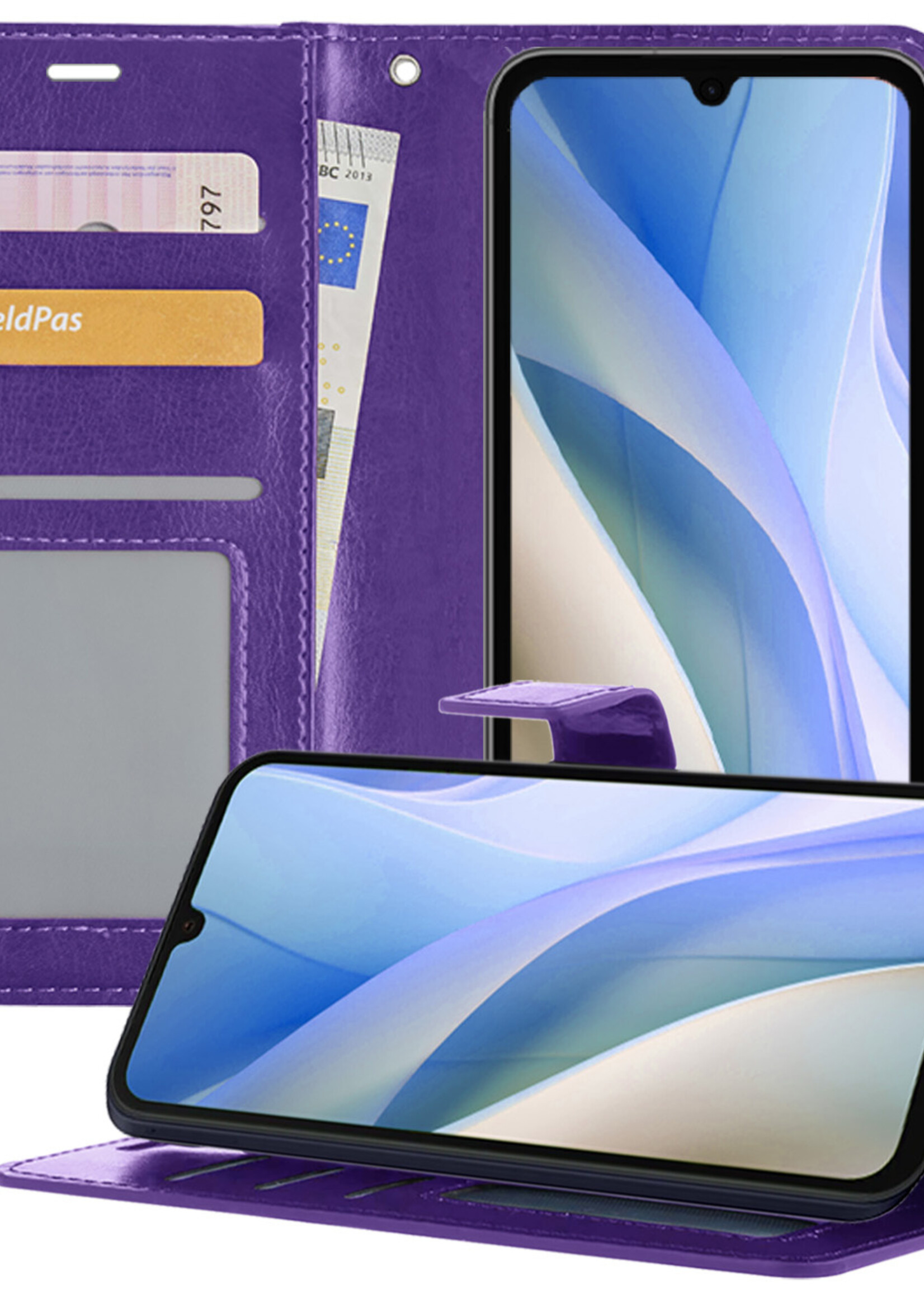 BTH Hoesje Geschikt voor Samsung A15 Hoesje Book Case Hoes Portemonnee Cover Walletcase - Hoes Geschikt voor Samsung Galaxy A15 Hoes Bookcase Hoesje - Paars