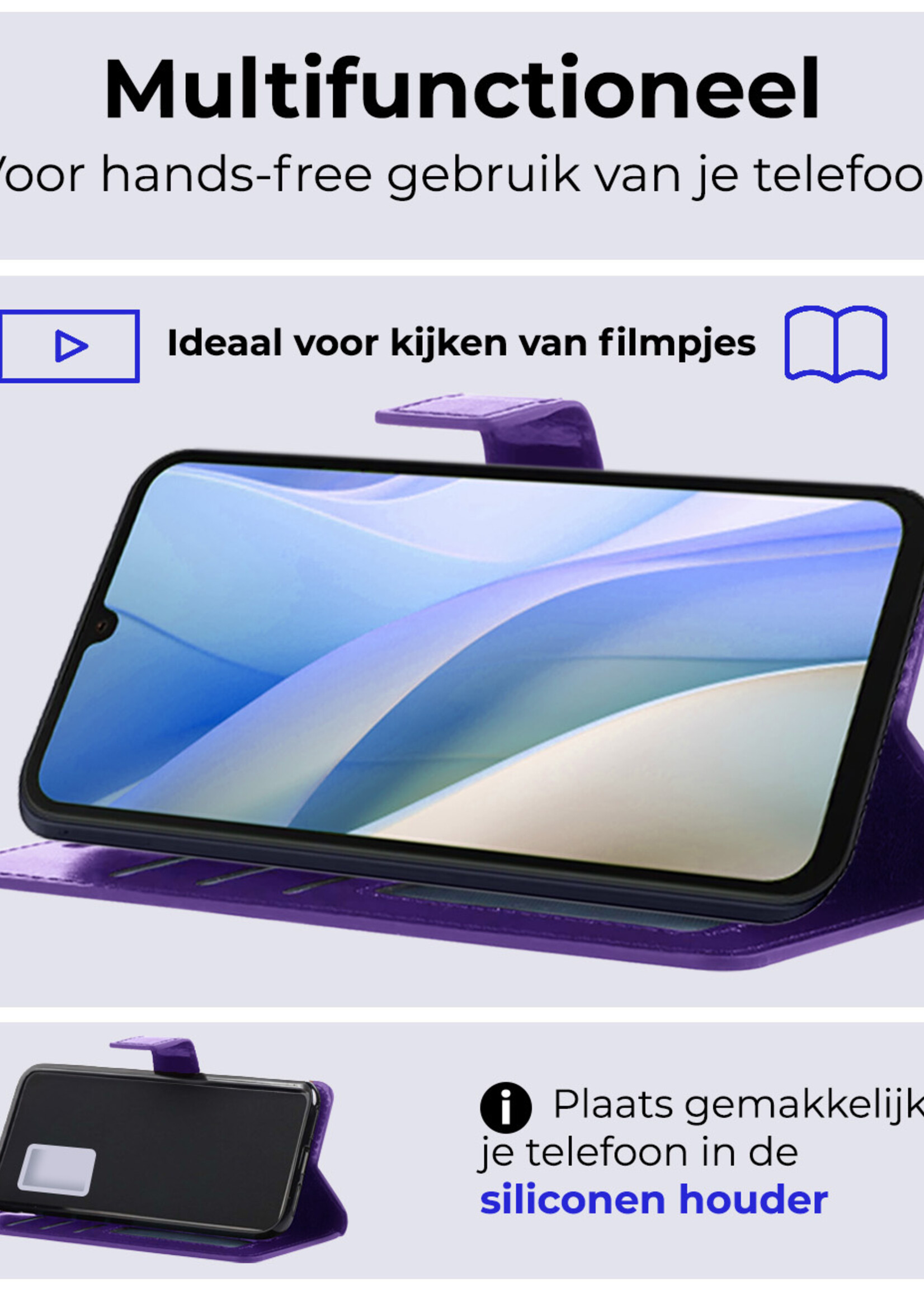 BTH Hoesje Geschikt voor Samsung A15 Hoesje Book Case Hoes Portemonnee Cover Walletcase - Hoes Geschikt voor Samsung Galaxy A15 Hoes Bookcase Hoesje - Paars