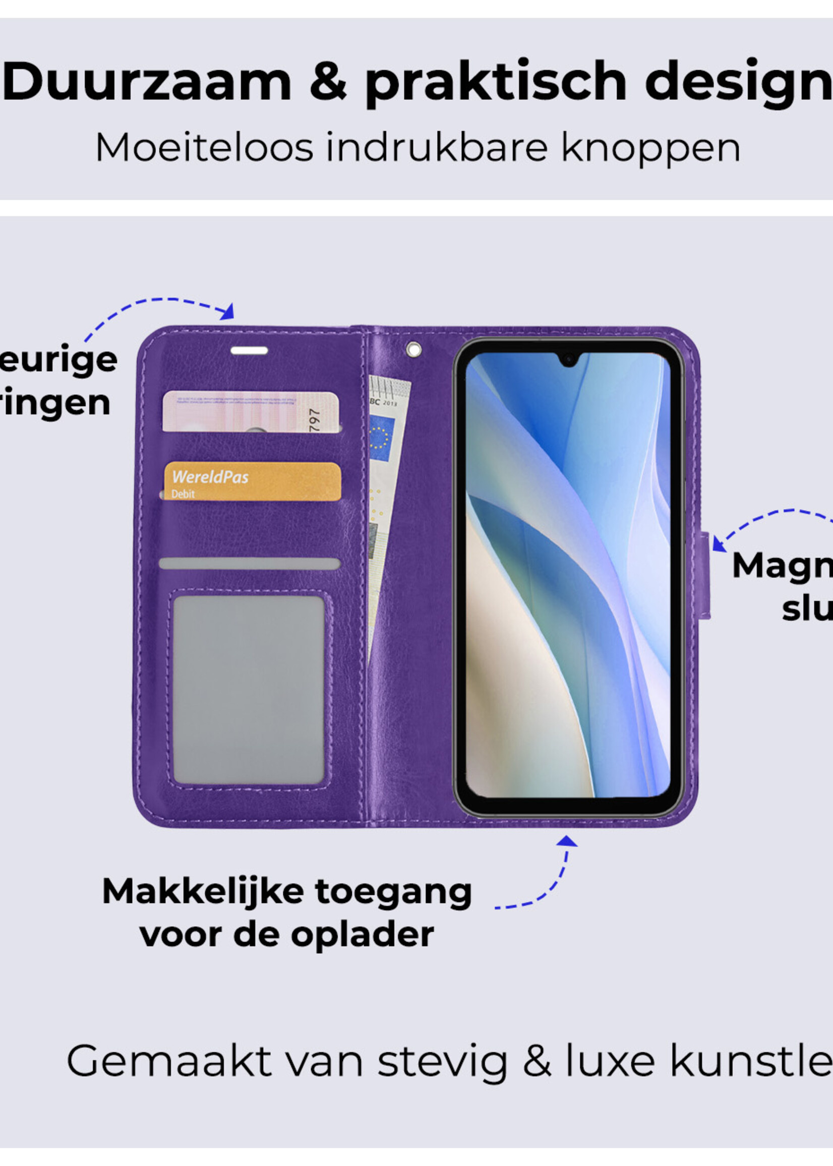 BTH Hoesje Geschikt voor Samsung A15 Hoesje Book Case Hoes Portemonnee Cover Walletcase - Hoes Geschikt voor Samsung Galaxy A15 Hoes Bookcase Hoesje - Paars