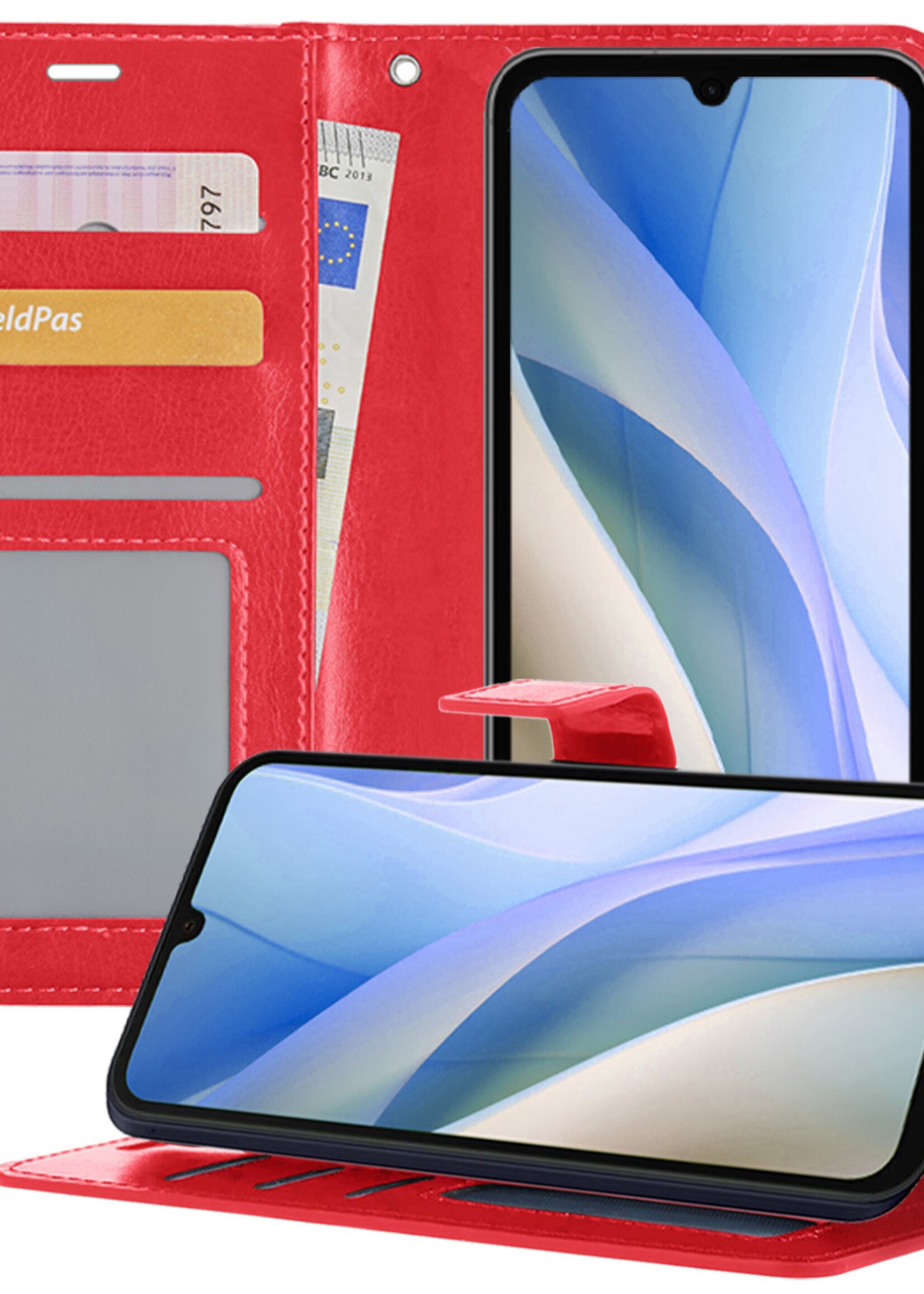 BTH Hoesje Geschikt voor Samsung A15 Hoesje Book Case Hoes Portemonnee Cover Walletcase - Hoes Geschikt voor Samsung Galaxy A15 Hoes Bookcase Hoesje - Rood