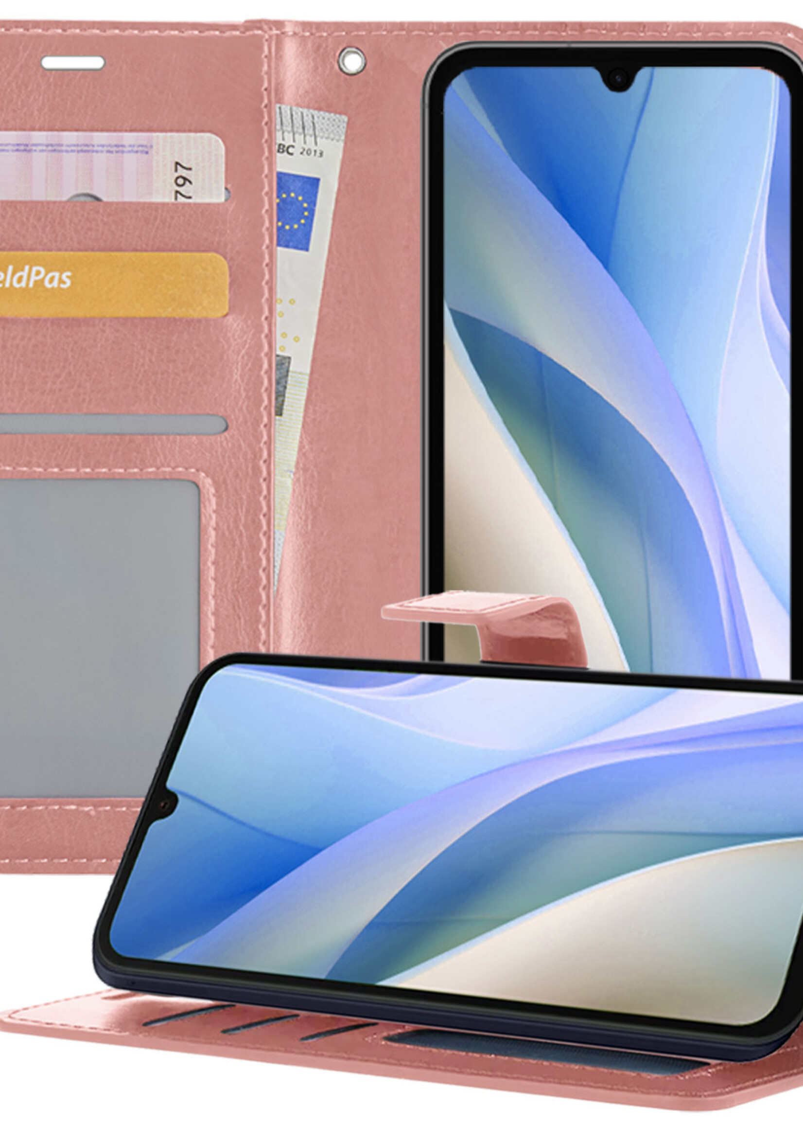 BTH Hoesje Geschikt voor Samsung A15 Hoesje Book Case Hoes Portemonnee Cover Walletcase - Hoes Geschikt voor Samsung Galaxy A15 Hoes Bookcase Hoesje - Rosé goud