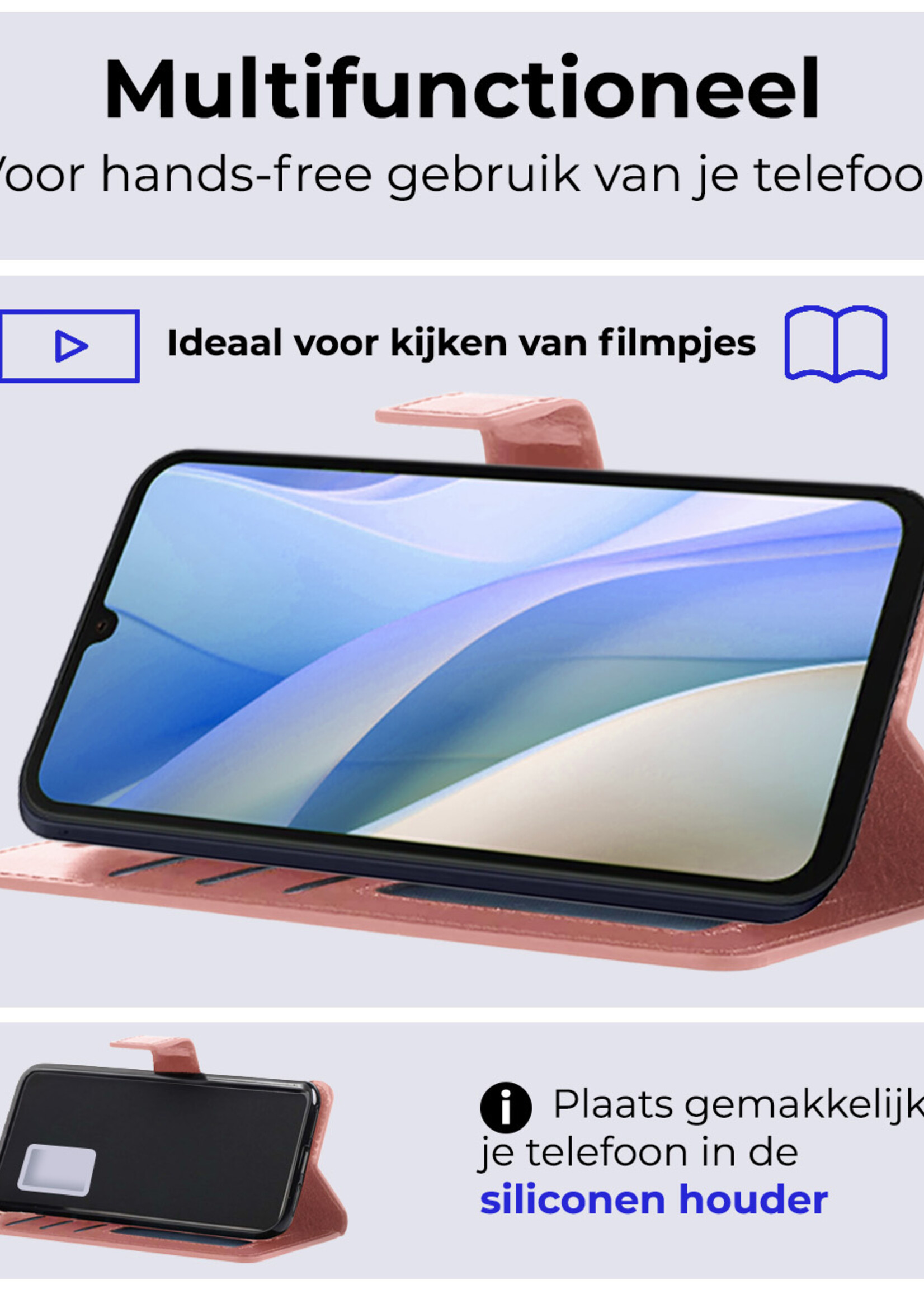 BTH Hoesje Geschikt voor Samsung A15 Hoesje Book Case Hoes Portemonnee Cover Walletcase - Hoes Geschikt voor Samsung Galaxy A15 Hoes Bookcase Hoesje - Rosé goud