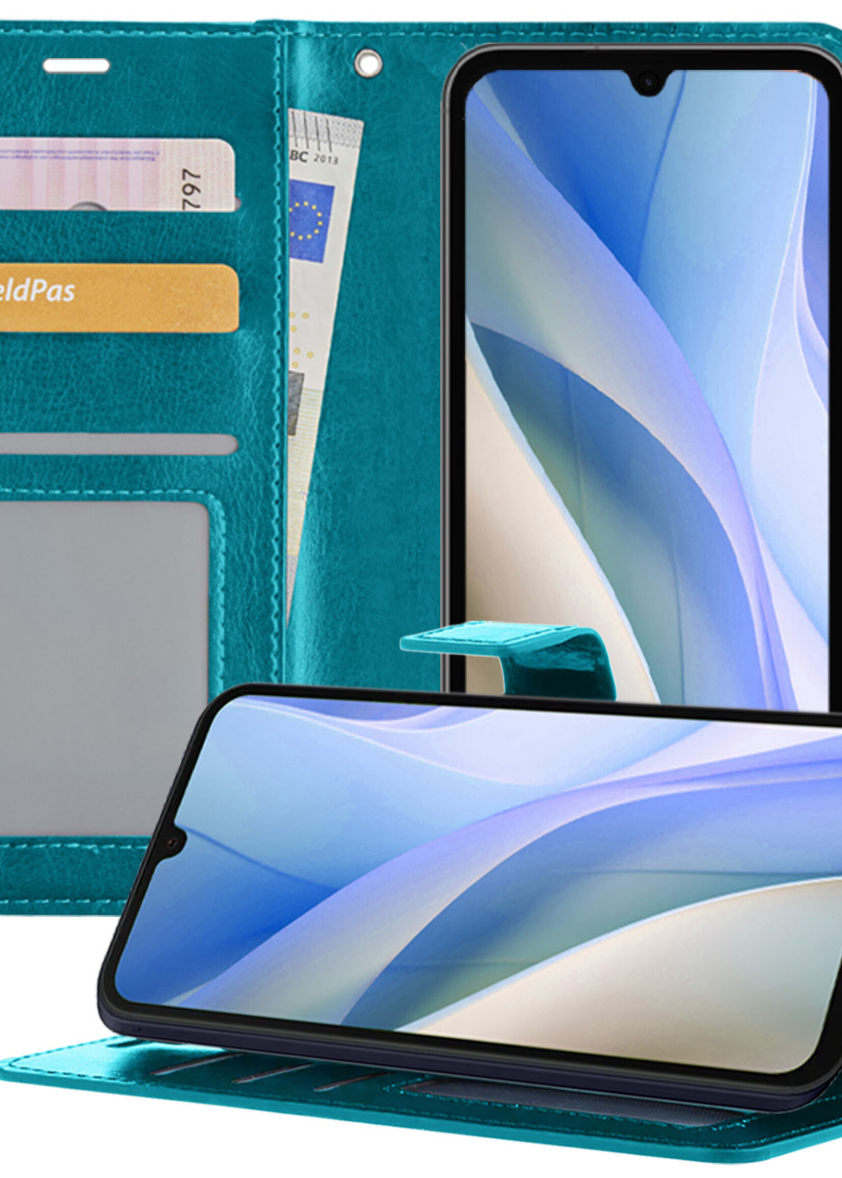 BTH Hoesje Geschikt voor Samsung A15 Hoesje Book Case Hoes Portemonnee Cover Walletcase - Hoes Geschikt voor Samsung Galaxy A15 Hoes Bookcase Hoesje - Turquoise