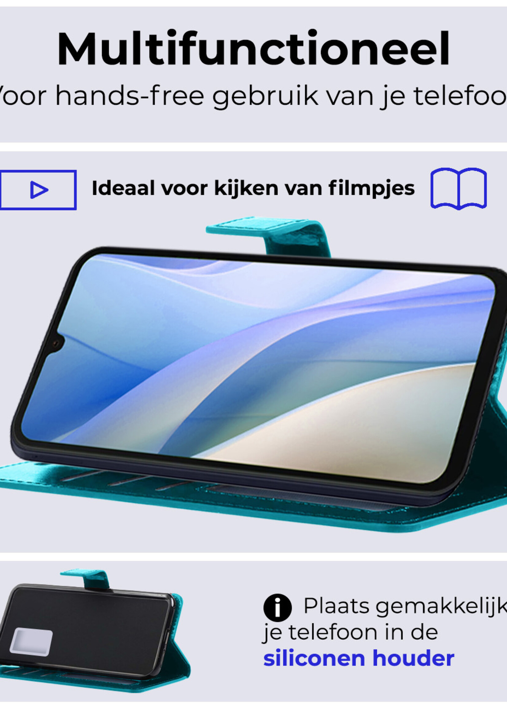 BTH Hoesje Geschikt voor Samsung A15 Hoesje Book Case Hoes Portemonnee Cover Walletcase - Hoes Geschikt voor Samsung Galaxy A15 Hoes Bookcase Hoesje - Turquoise